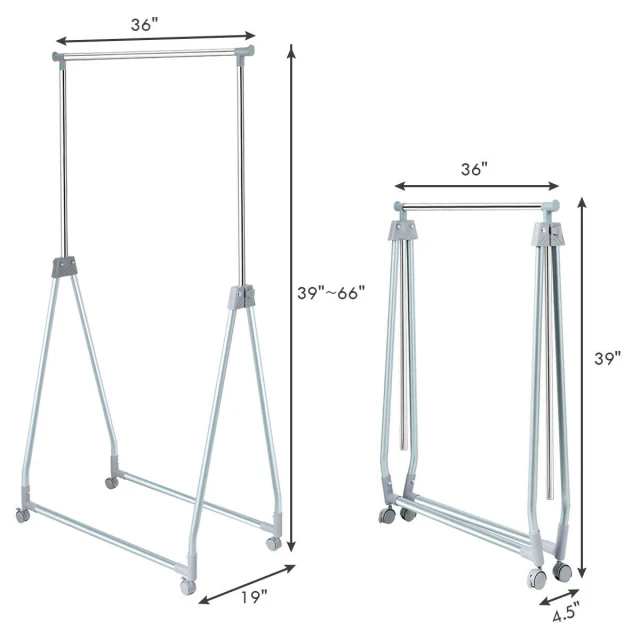 Extendable Foldable Heavy Duty Clothing Rack, Silver - Image 6
