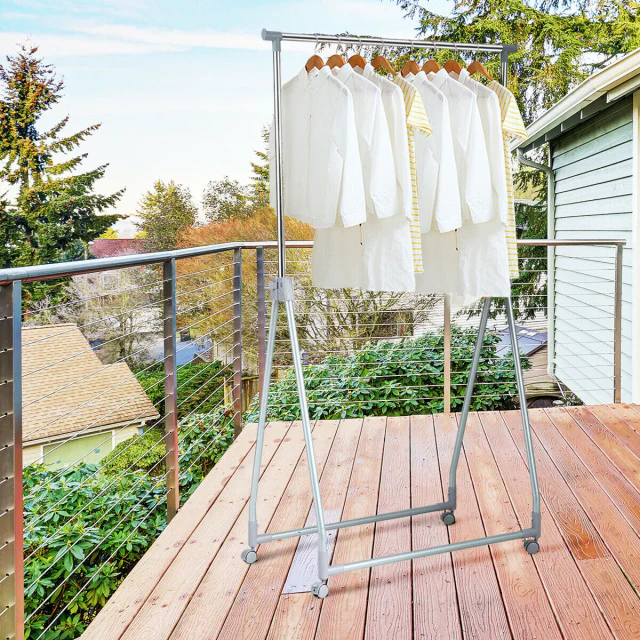 Extendable Foldable Heavy Duty Clothing Rack, Silver - Image 7