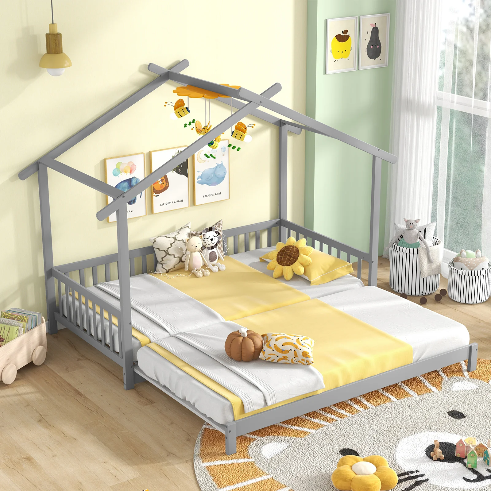Extendable House Bed, Twin To King, Gray - Image 3