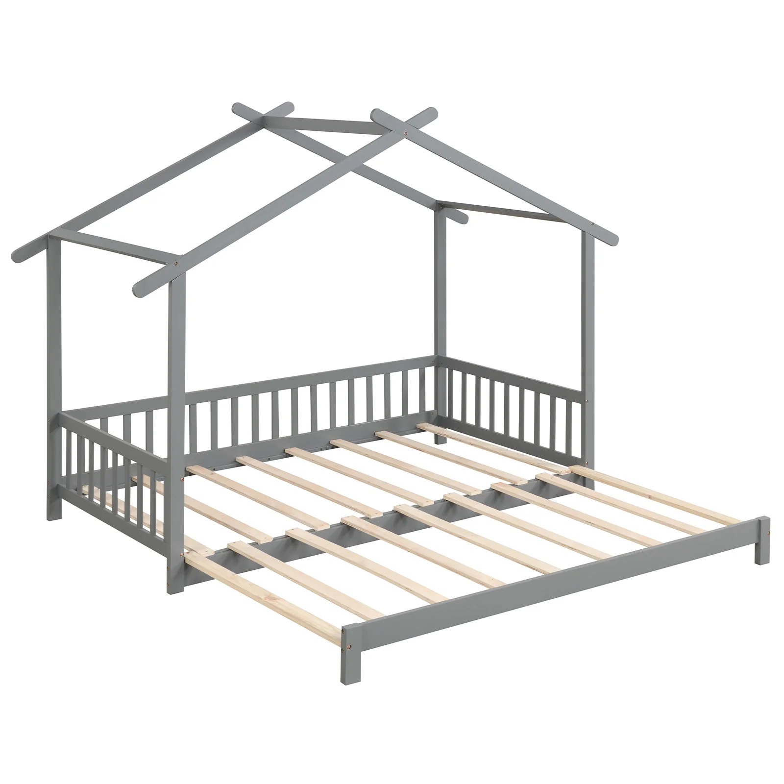 Extendable House Bed, Twin To King, Gray - Image 4
