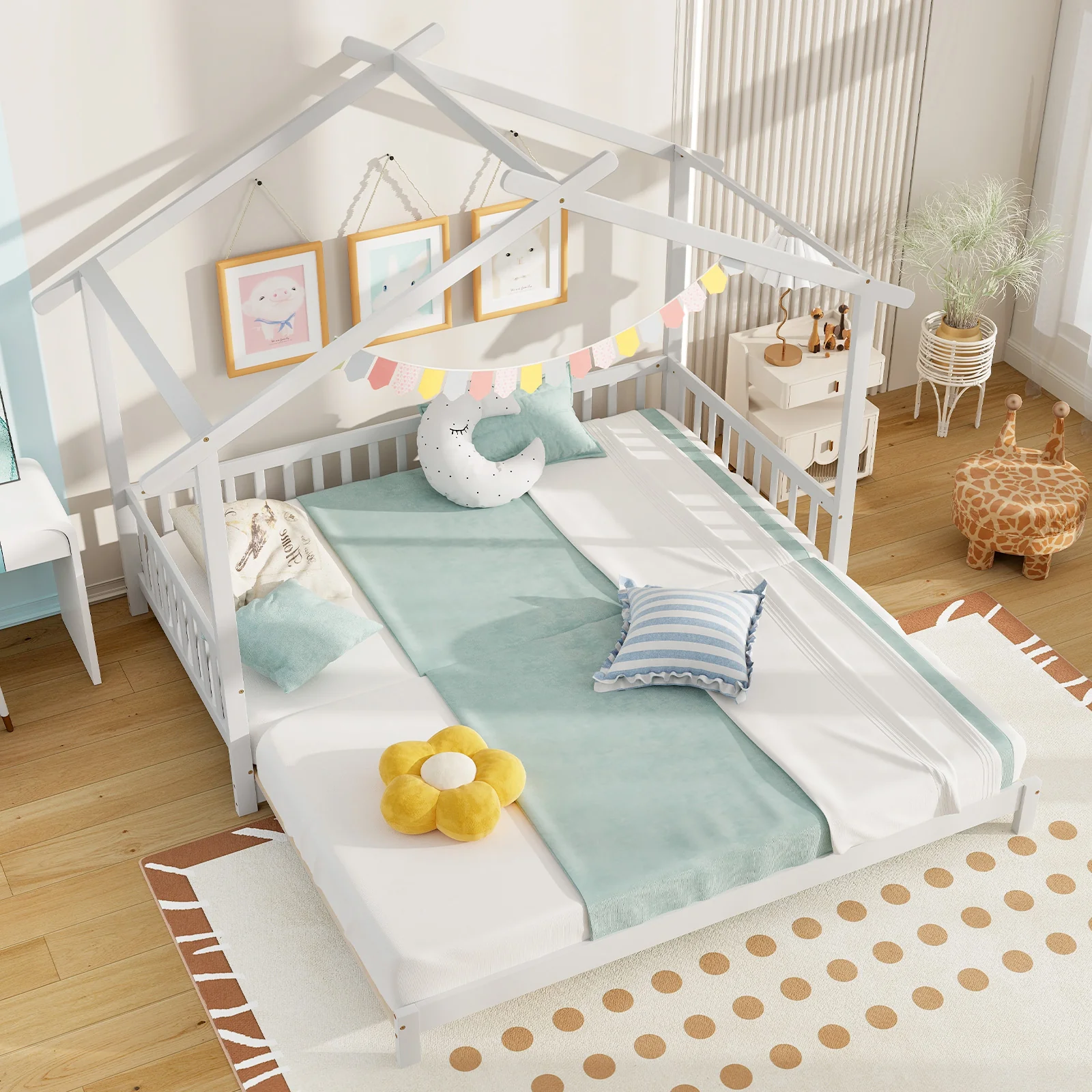 Extendable House Bed, Twin To King, White - Image 6