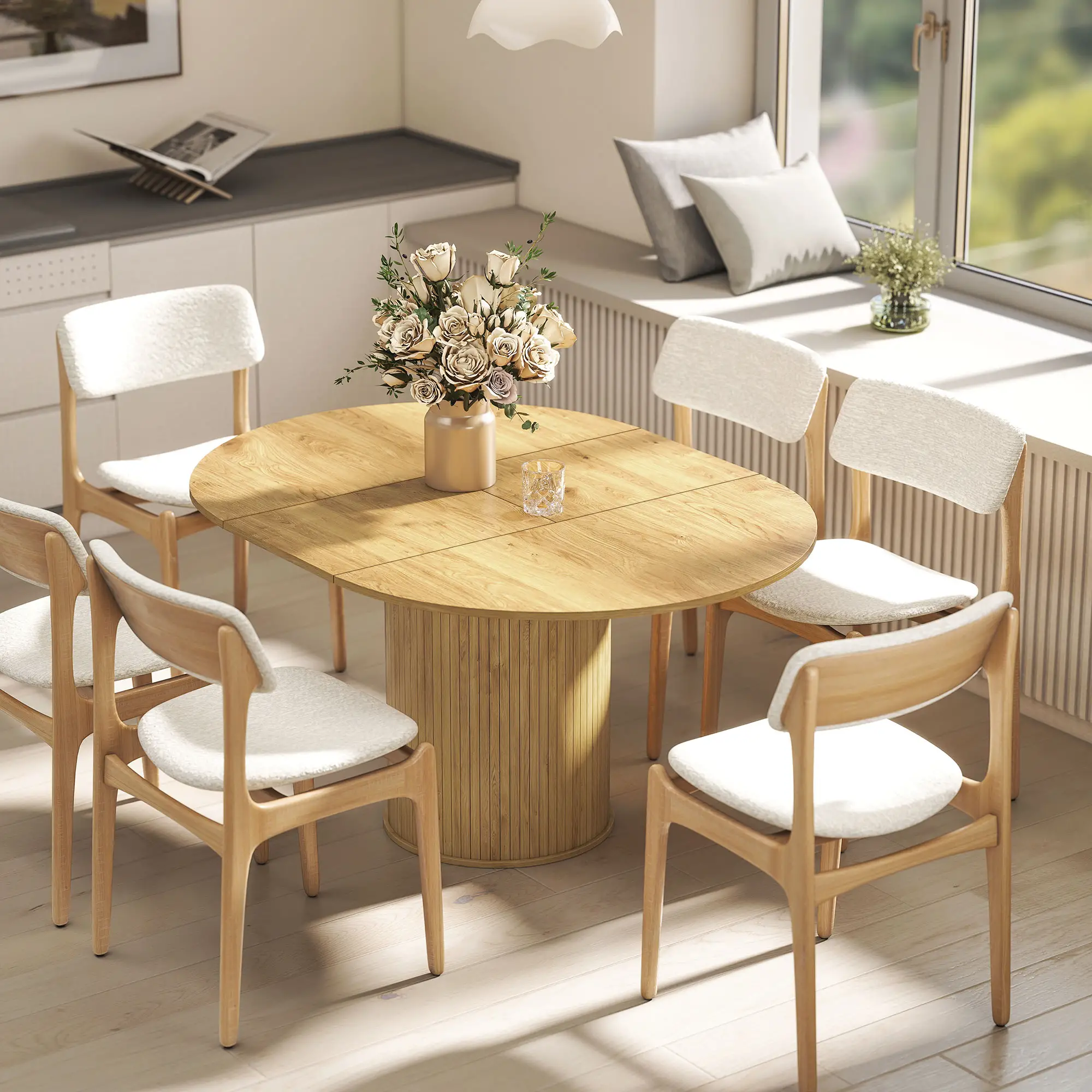 Extendable Kitchen Table, 43.5"-59", Natural Wood Finish, Natural Wood - Image 10