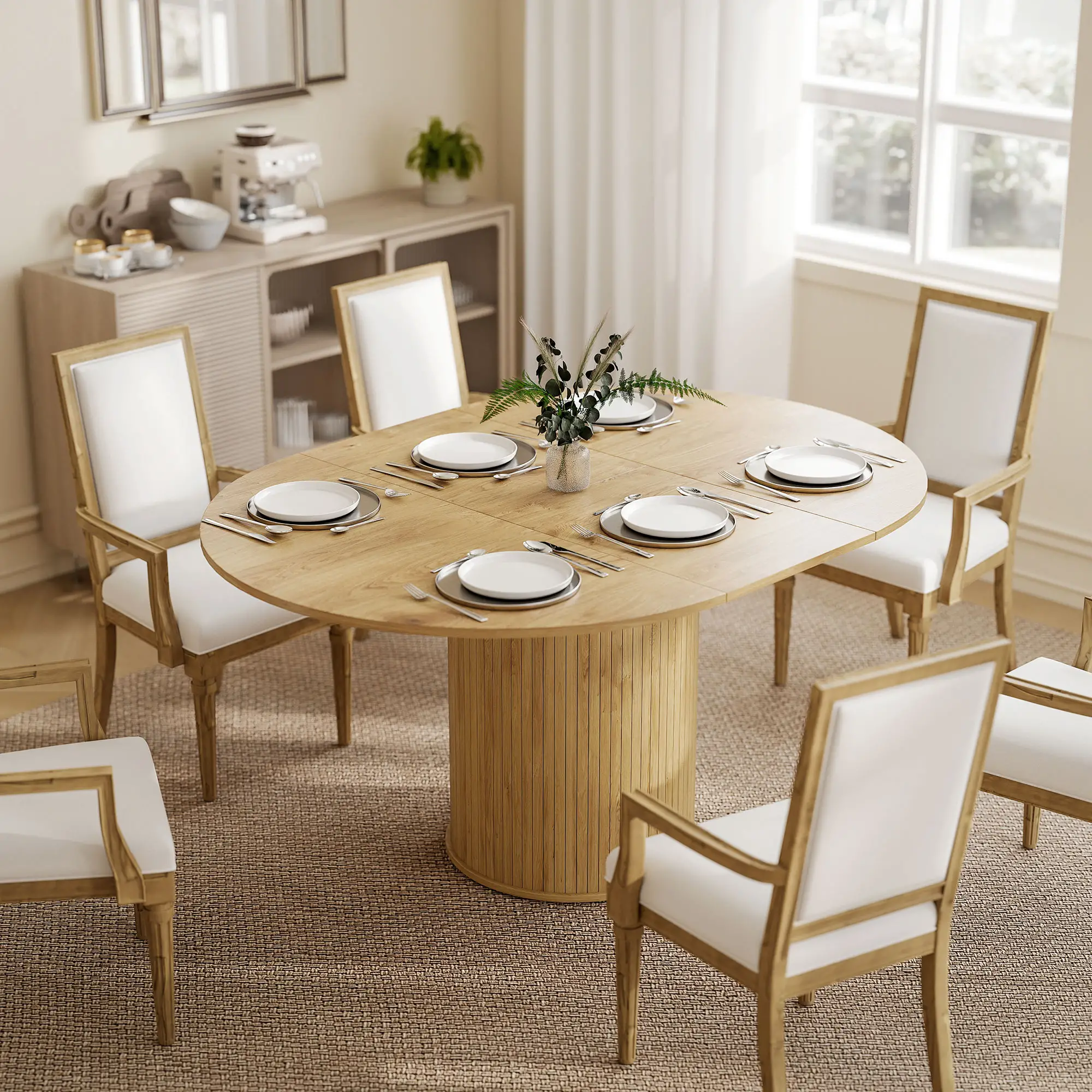 Extendable Kitchen Table, 43.5"-59", Natural Wood Finish, Natural Wood - Image 2
