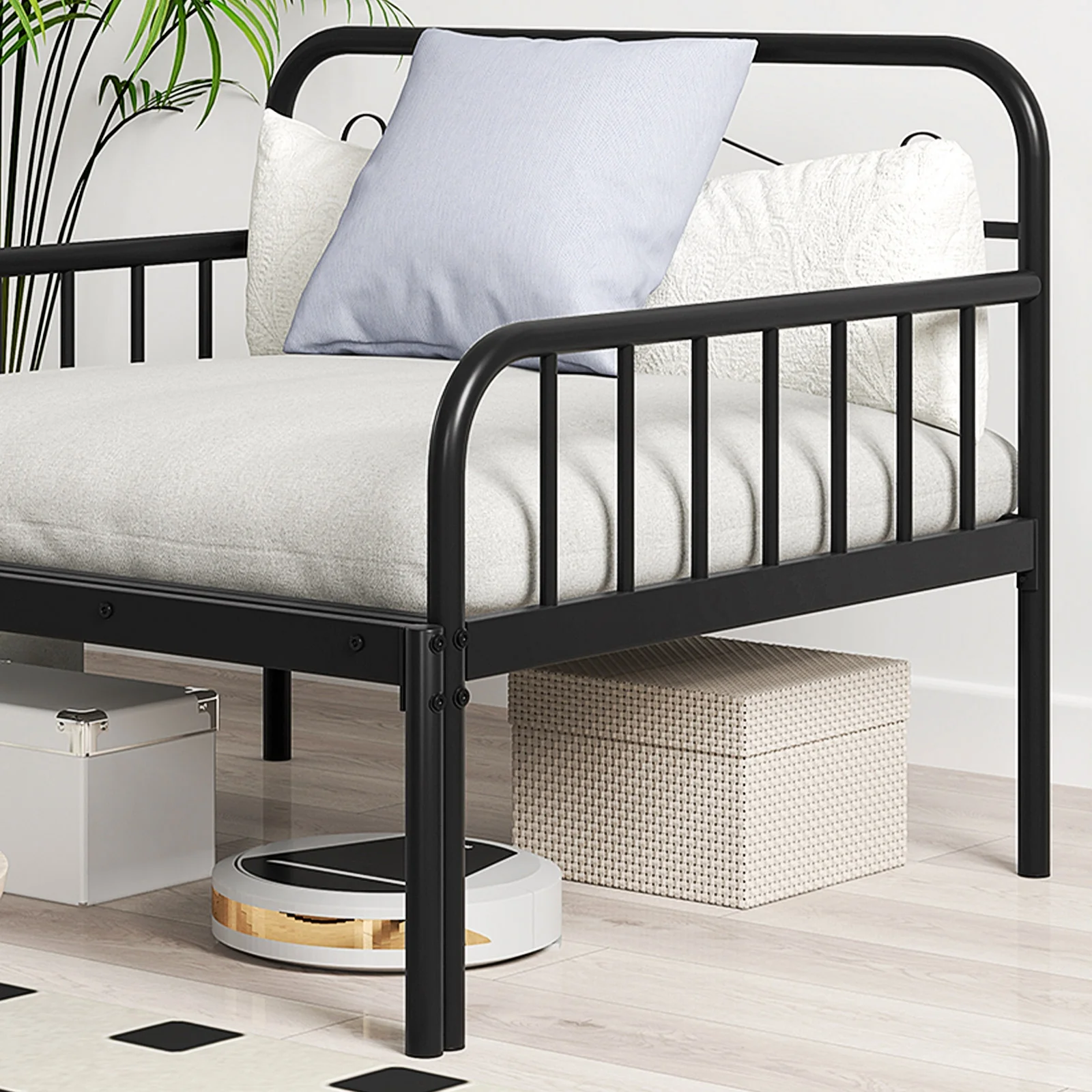 Extendable Metal Daybed To Twin Size, With Guardrails And Armrests, Black - Image 8