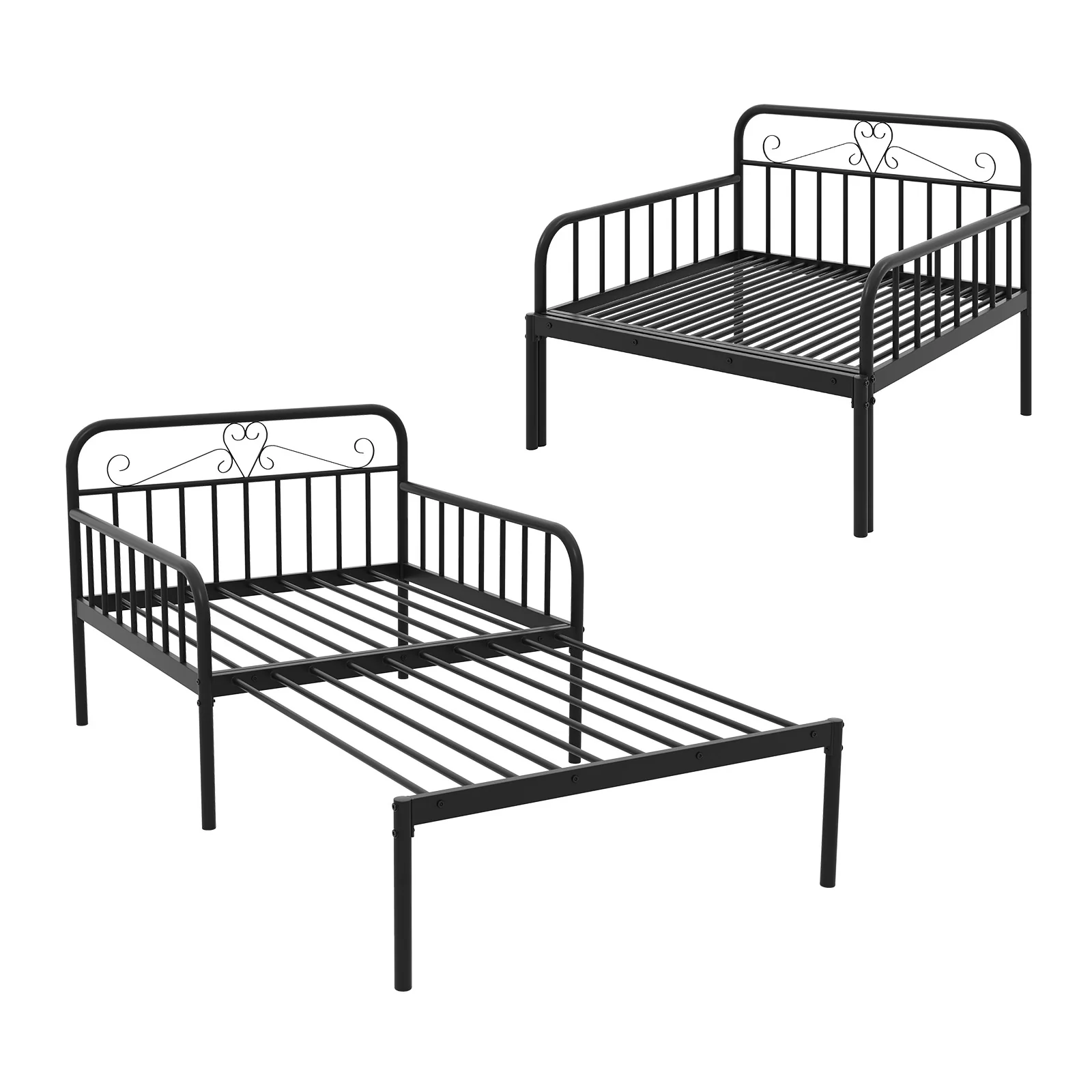 Extendable Metal Daybed To Twin Size, With Guardrails And Armrests, Black - Image 9