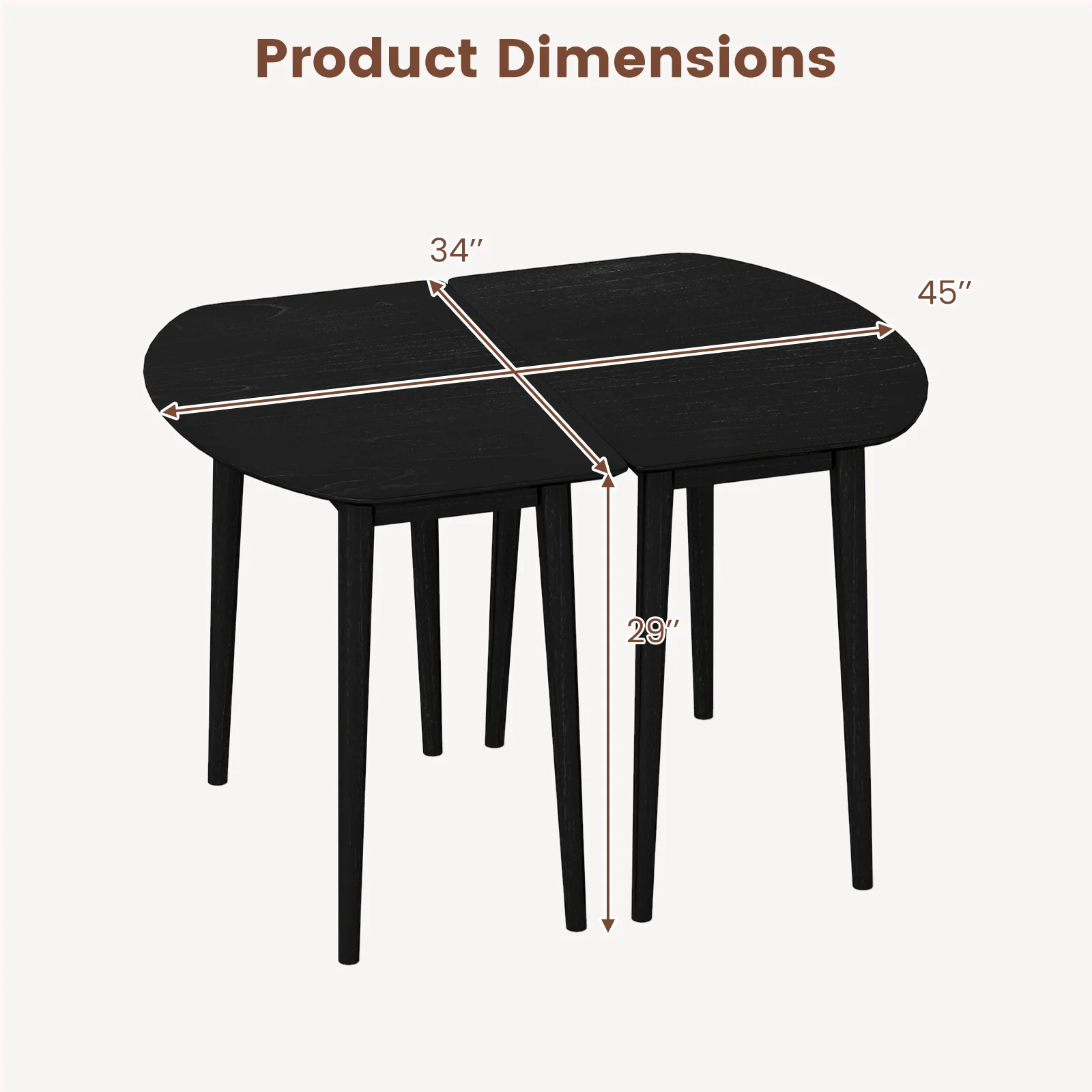 Extendable Oval Dining Table Set, 2 Half-Round Tables, Black - Image 4