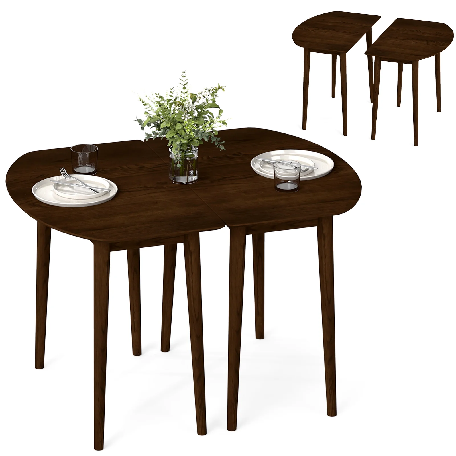 Extendable Oval Dining Table Set, 2 Half-Round Tables, Walnut - Image 3