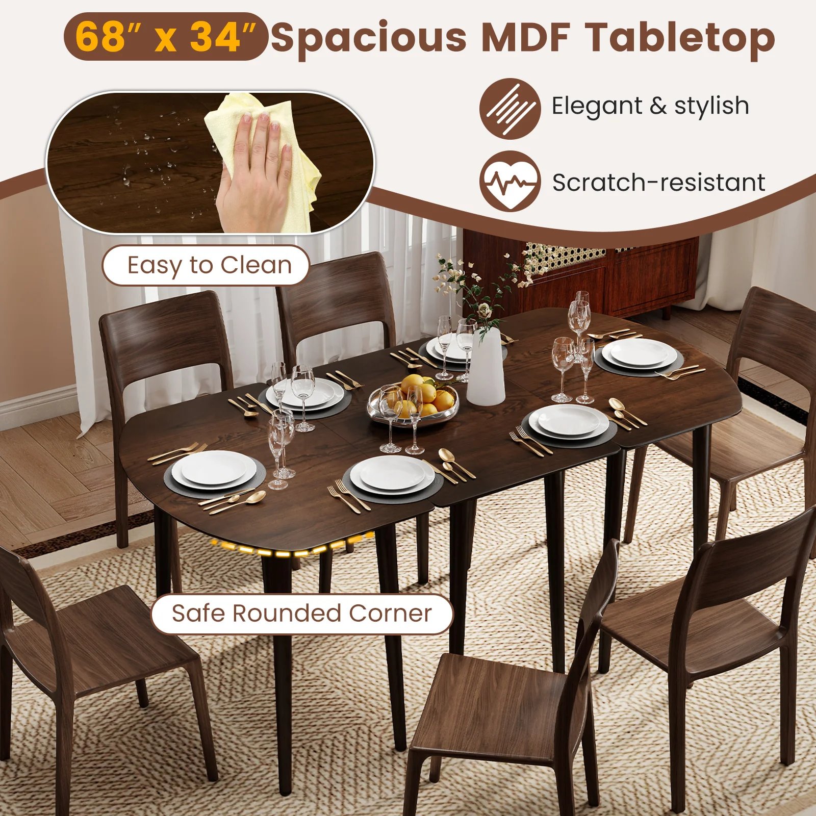 Extendable Oval Dining Table Set, 2 Half-Round Tables, Walnut - Image 8