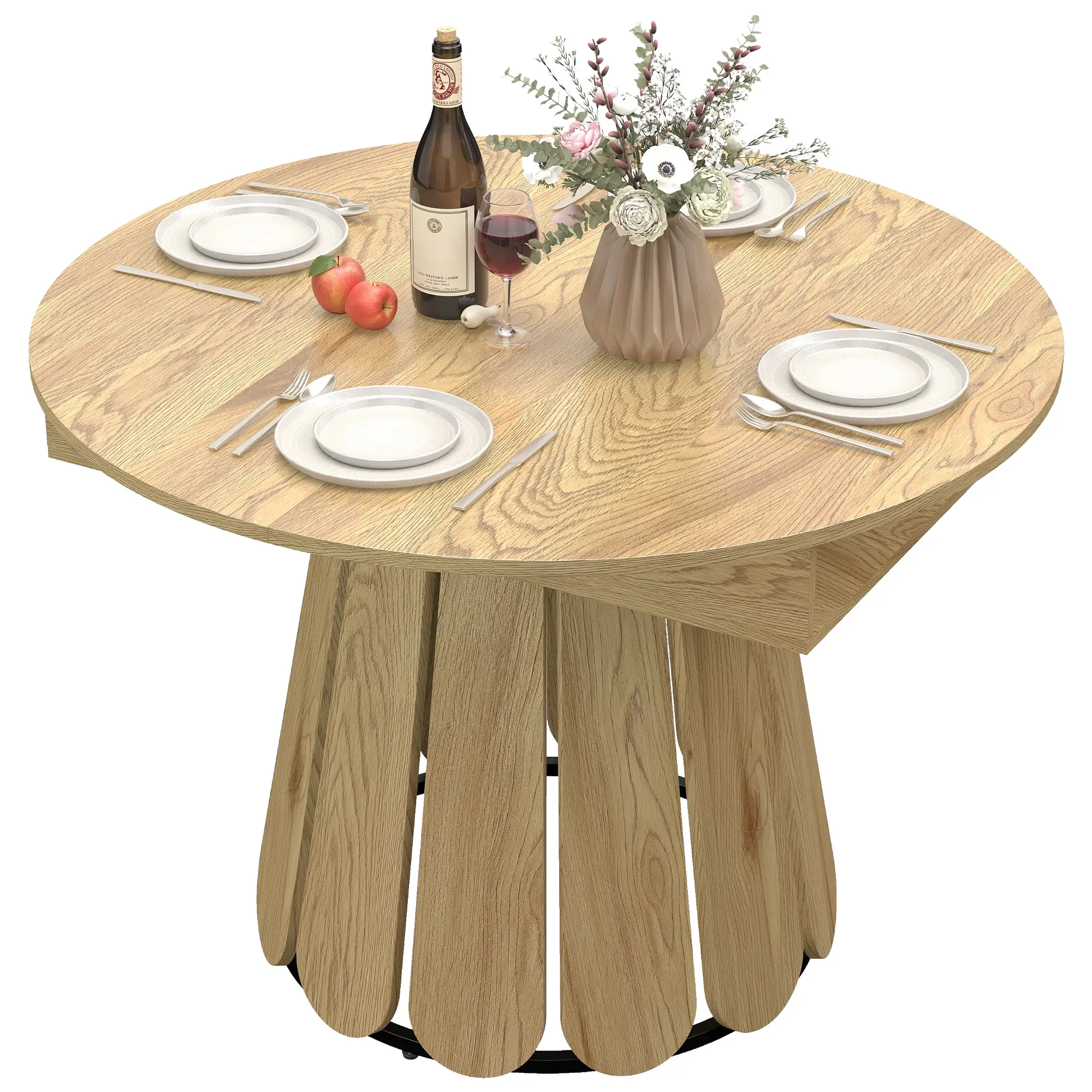 Extendable Round To Oval Dining Table With Storage Shelf, Natural