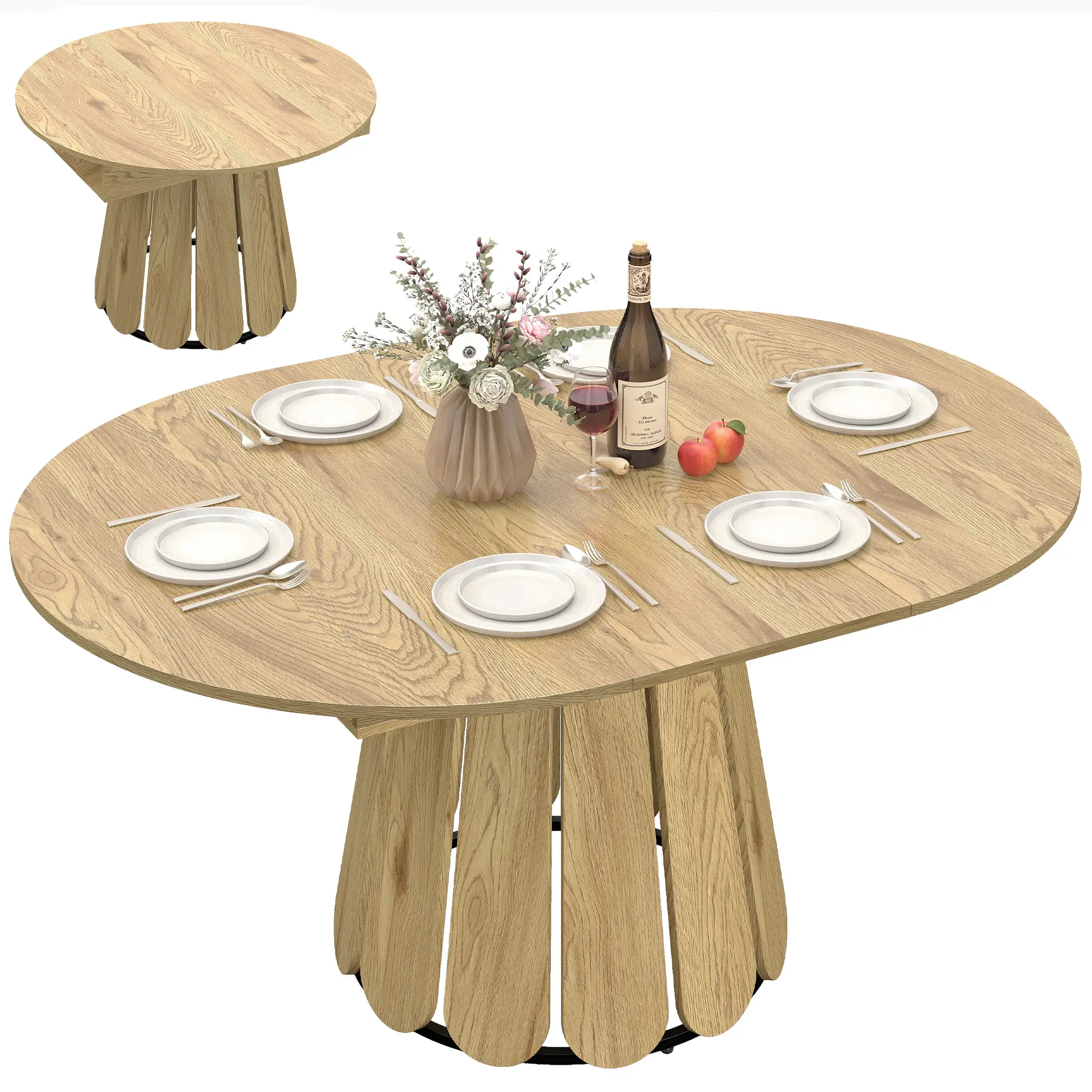 Extendable Round To Oval Dining Table With Storage Shelf, Natural - Image 11