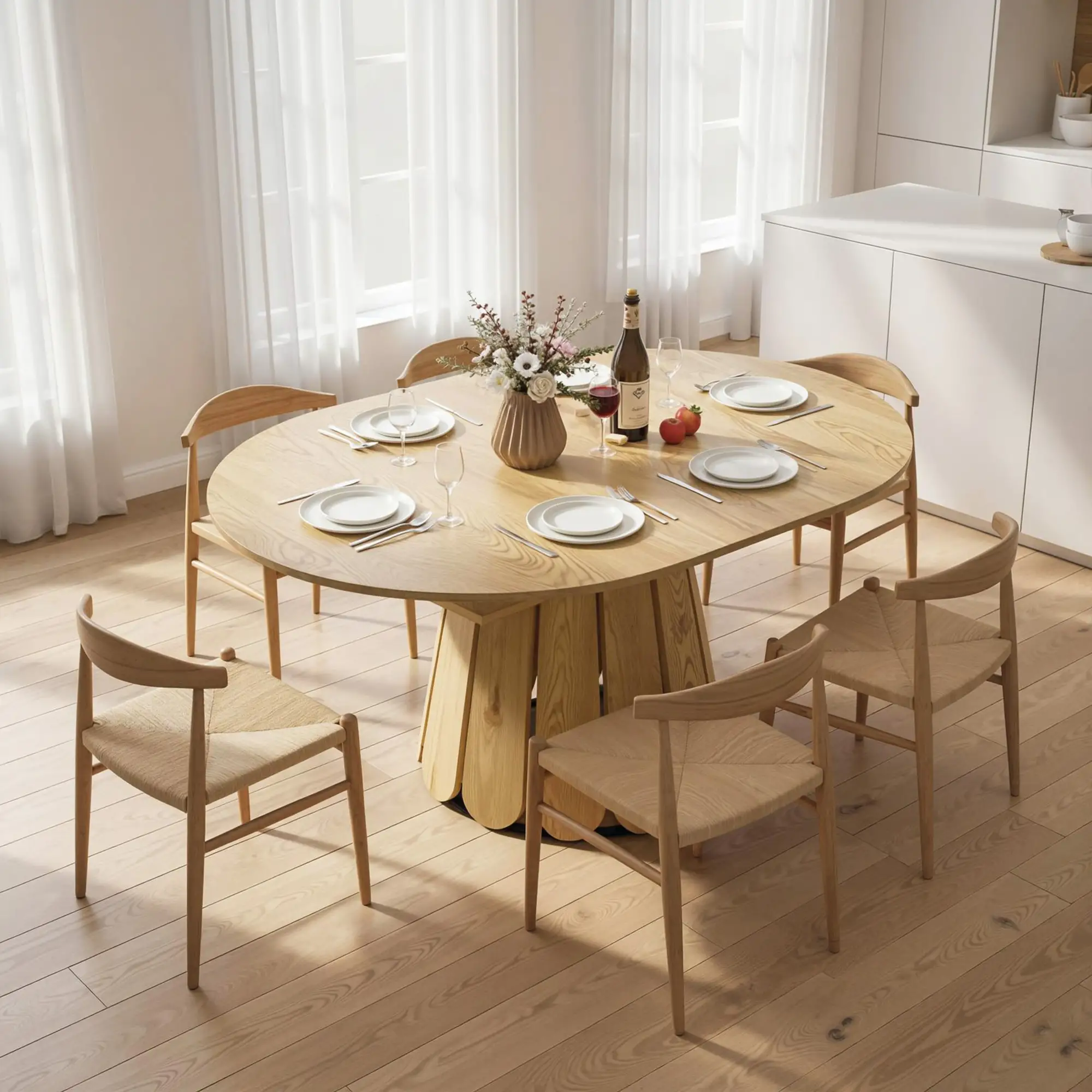 Extendable Round To Oval Dining Table With Storage Shelf, Natural - Image 2