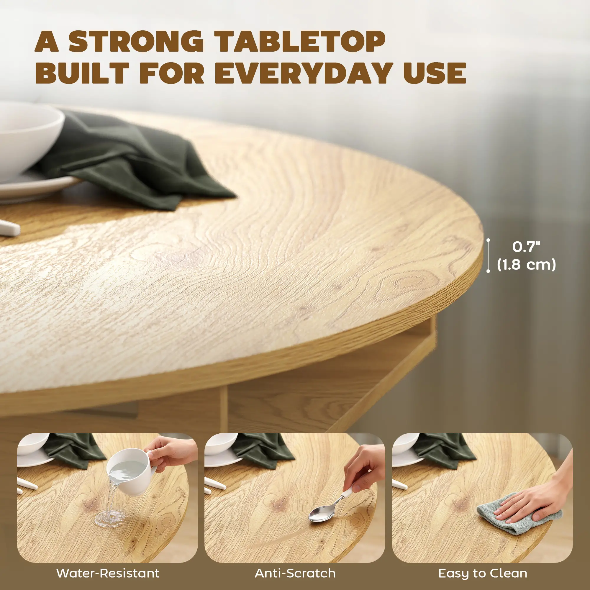 Extendable Round To Oval Dining Table With Storage Shelf, Natural - Image 7