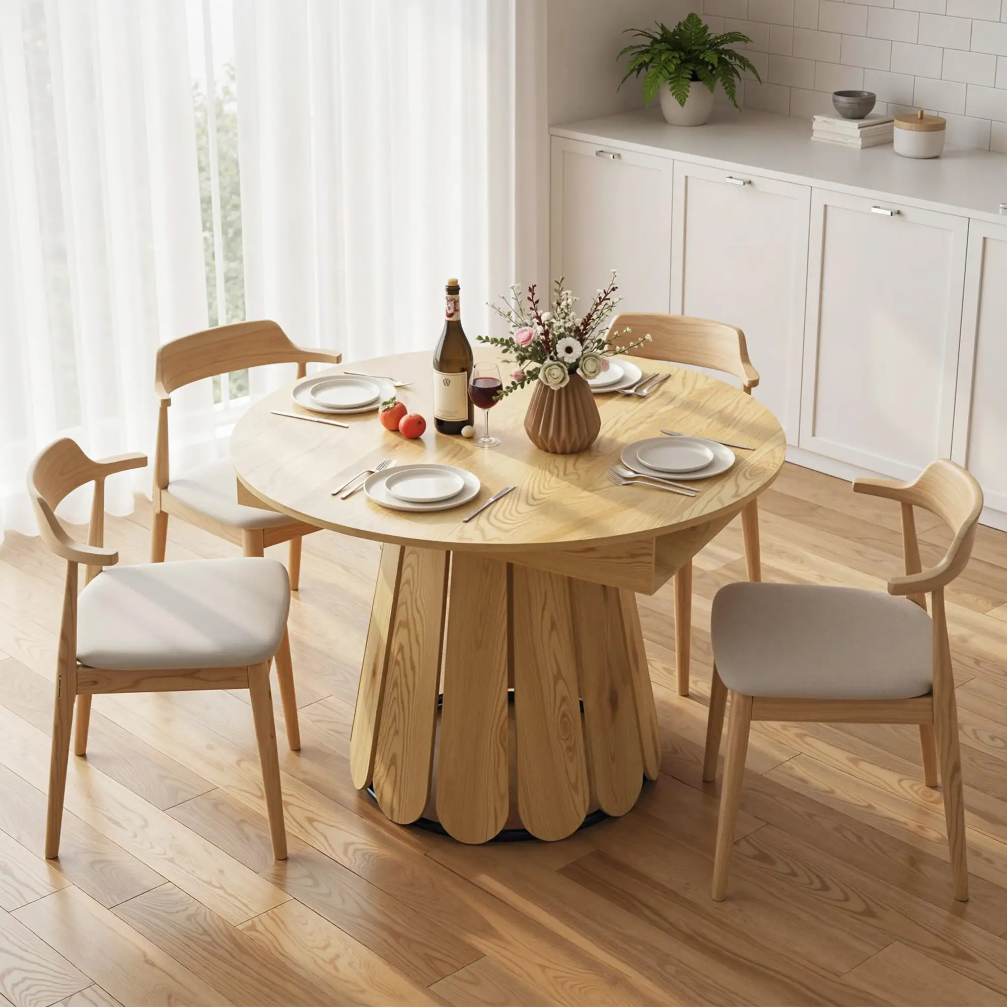 Extendable Round To Oval Dining Table With Storage Shelf, Natural - Image 8
