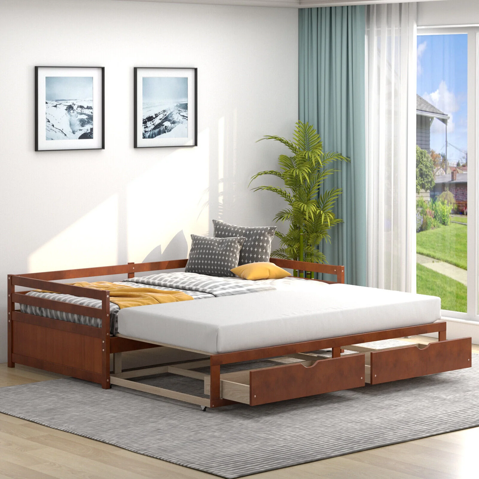 Extendable Twin To King Daybed, Trundle, 2 Storage Drawers, Brown - Image 3