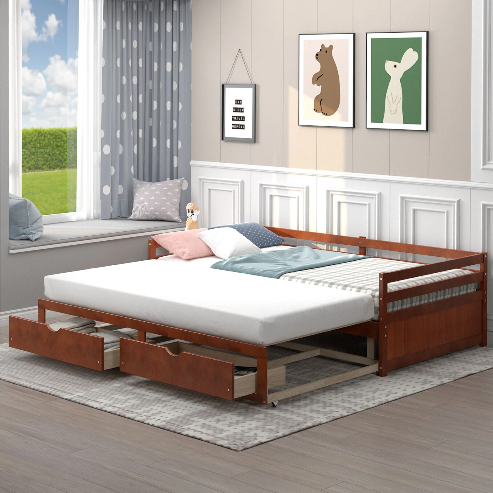Extendable Twin To King Daybed, Trundle, 2 Storage Drawers, Brown - Image 7
