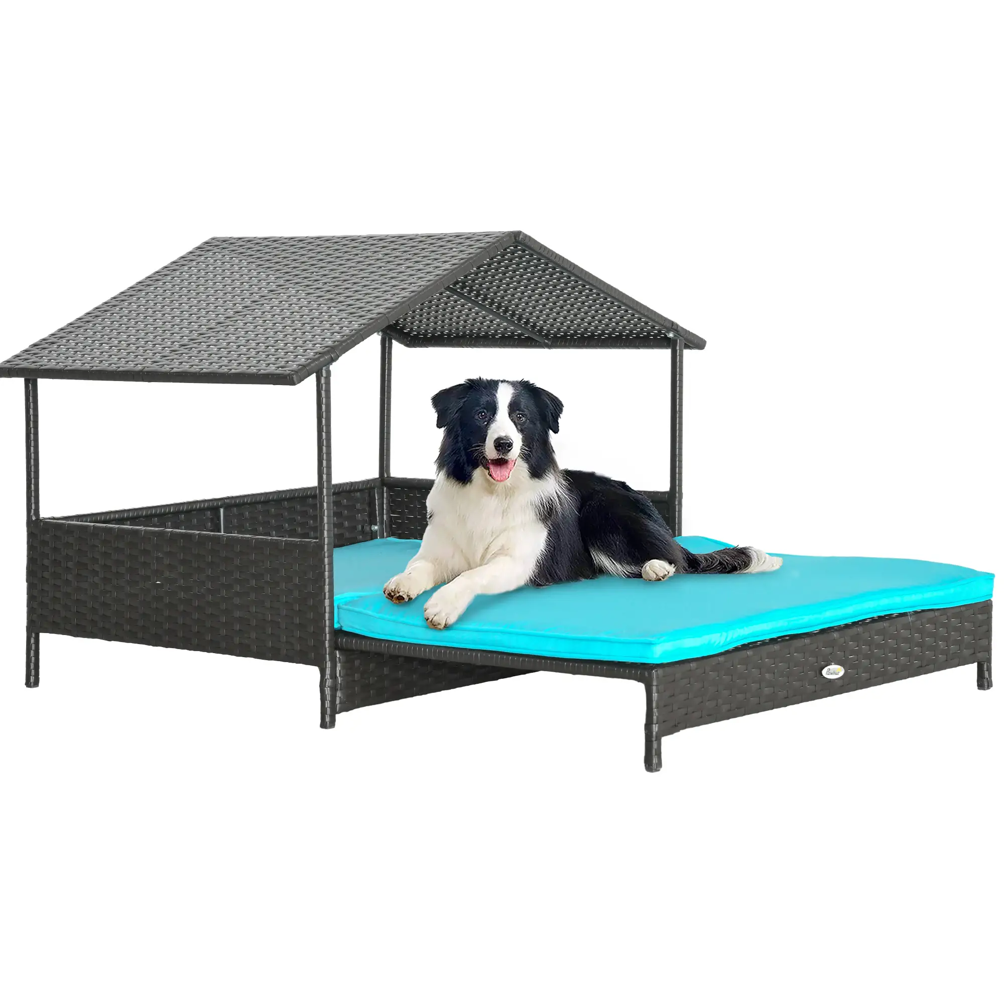 Extendable Wicker Dog Bed, Soft Cushion Washable Cover, Small Medium Dogs, Blue - Image 11
