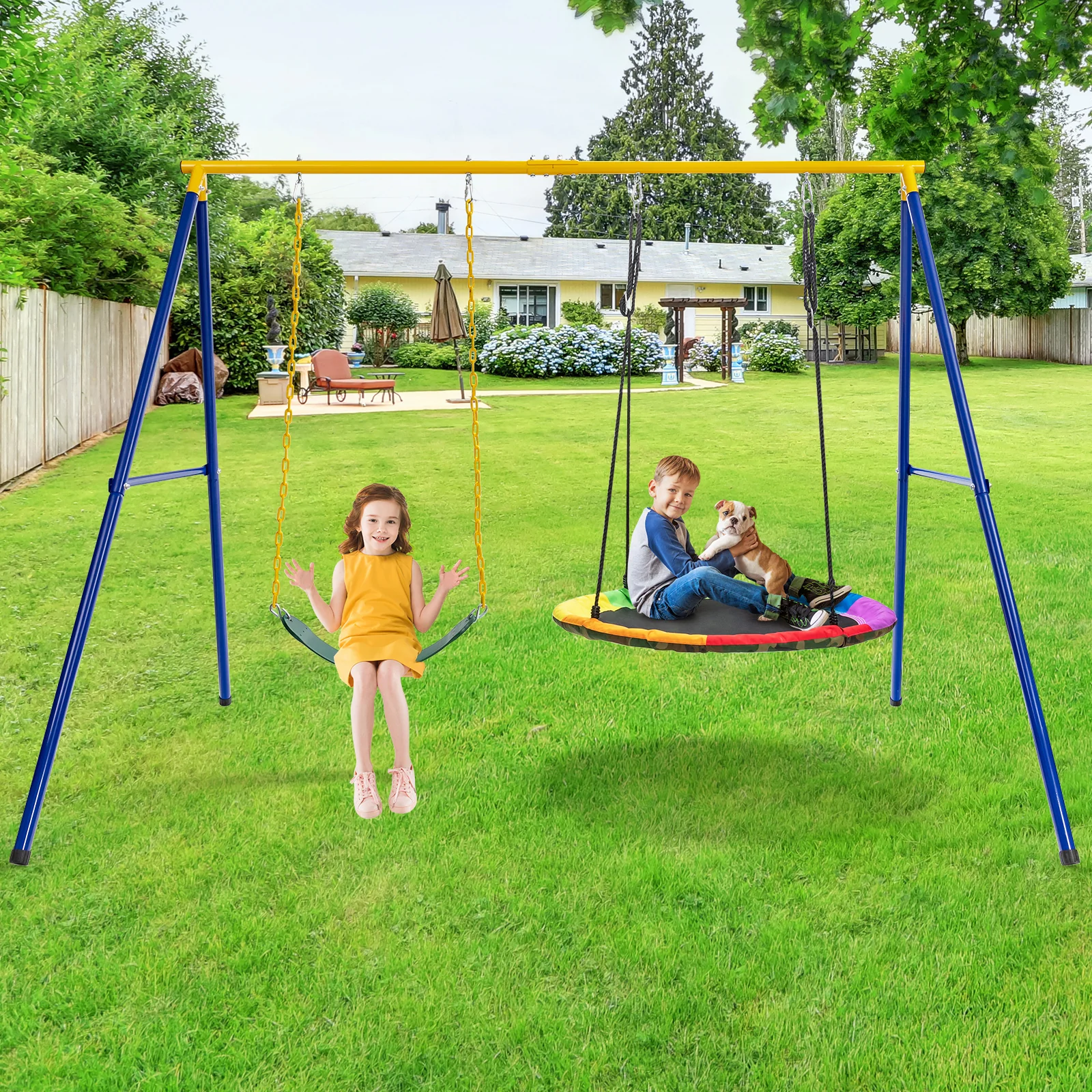 Extra-Large A-Shaped Swing Stand, 660 LBS, Anti-Slip Footpads, Yellow - Image 2