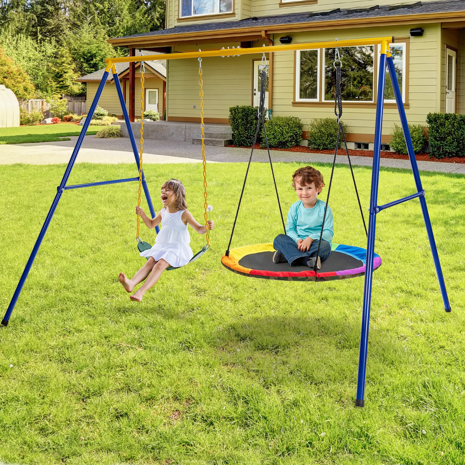 Extra-Large A-Shaped Swing Stand, 660 LBS, Anti-Slip Footpads, Yellow - Image 3