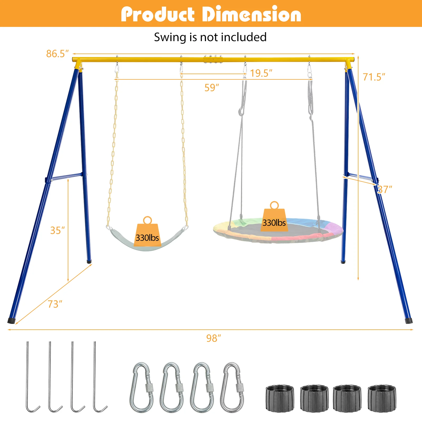Extra-Large A-Shaped Swing Stand, 660 LBS, Anti-Slip Footpads, Yellow - Image 6