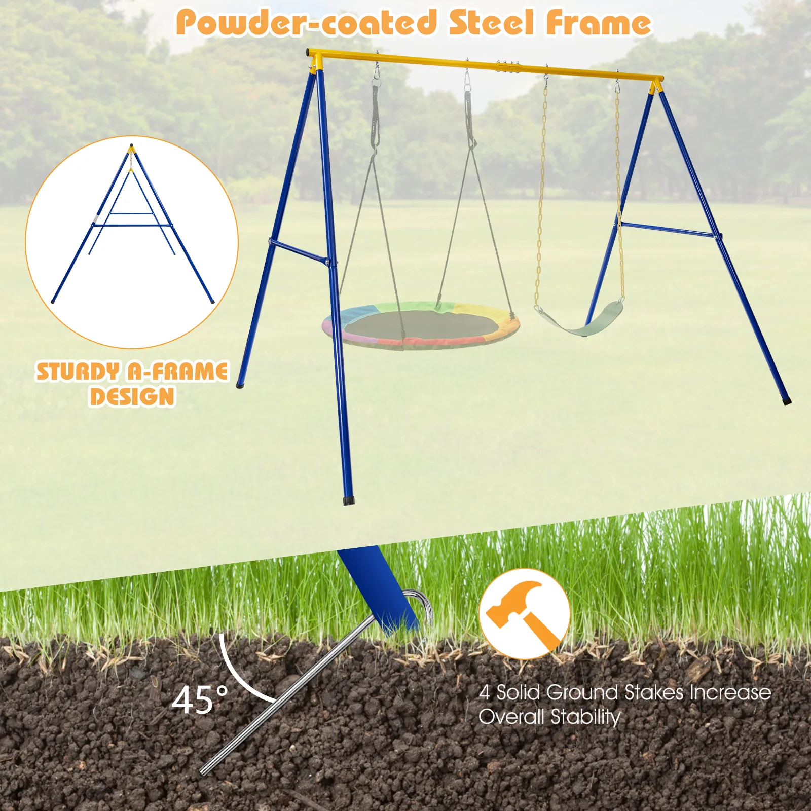 Extra-Large A-Shaped Swing Stand, 660 LBS, Anti-Slip Footpads, Yellow - Image 7