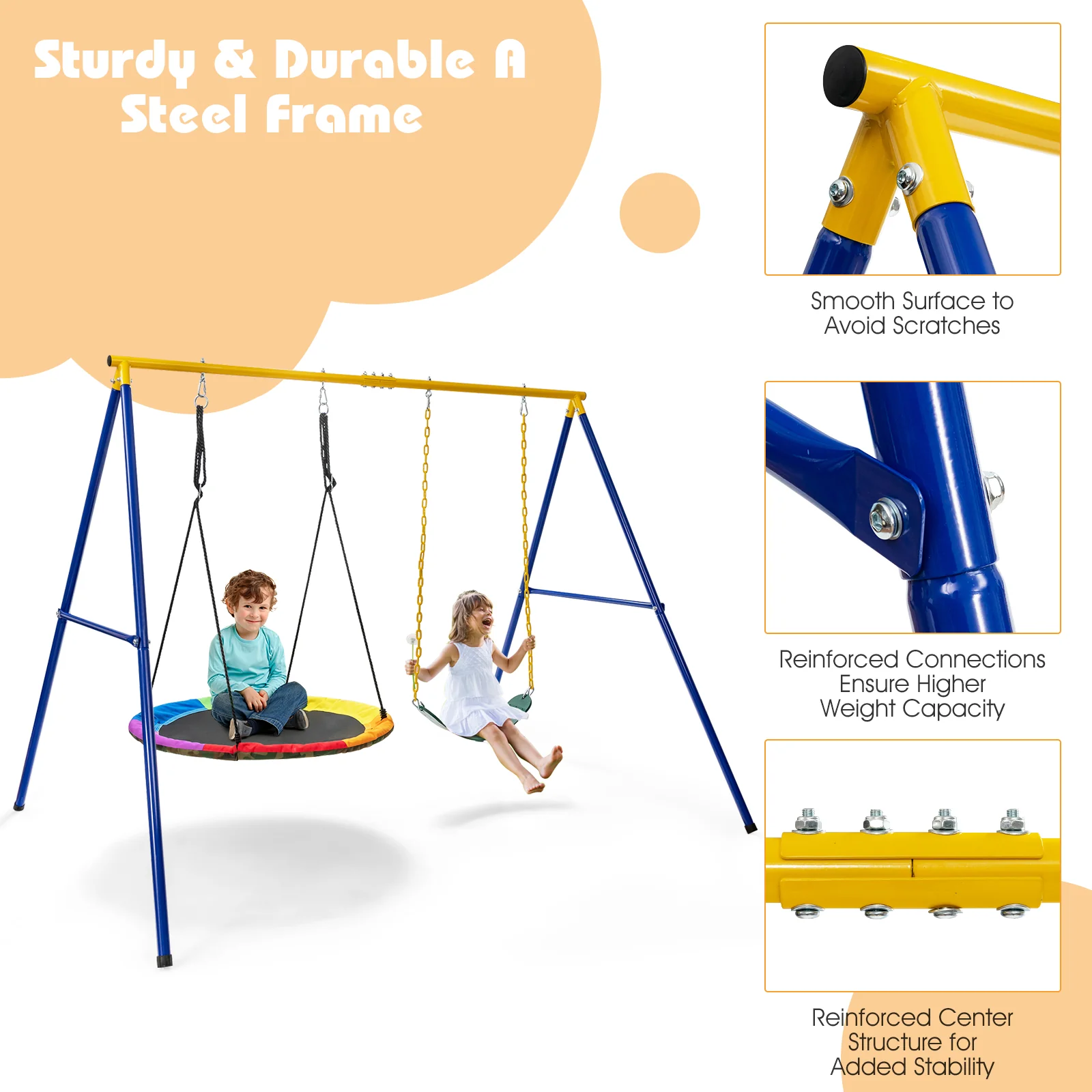 Extra-Large A-Shaped Swing Stand, 660 LBS, Anti-Slip Footpads, Yellow - Image 8