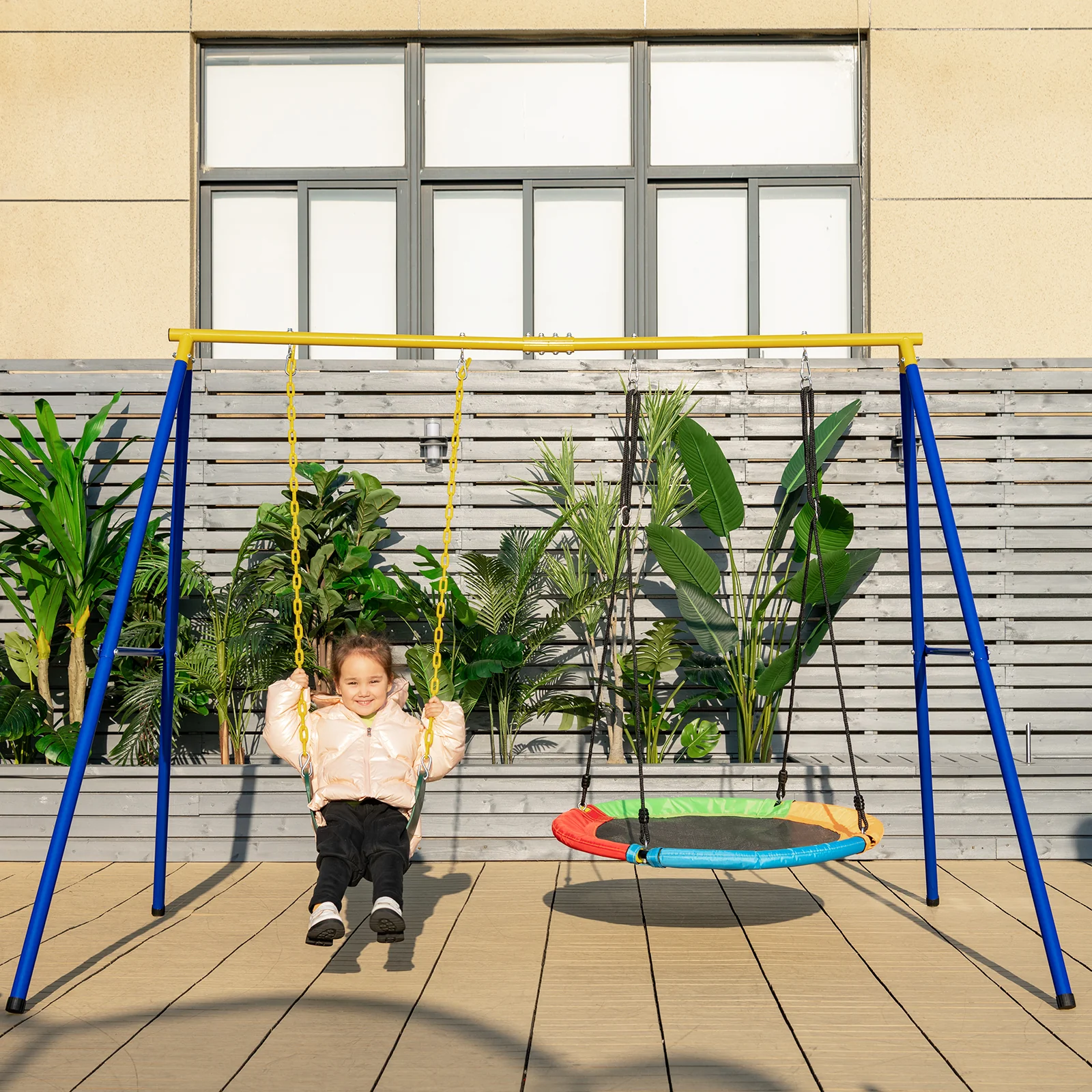 Extra-Large A-Shaped Swing Stand, 660 LBS, Anti-Slip Footpads, Yellow - Image 9