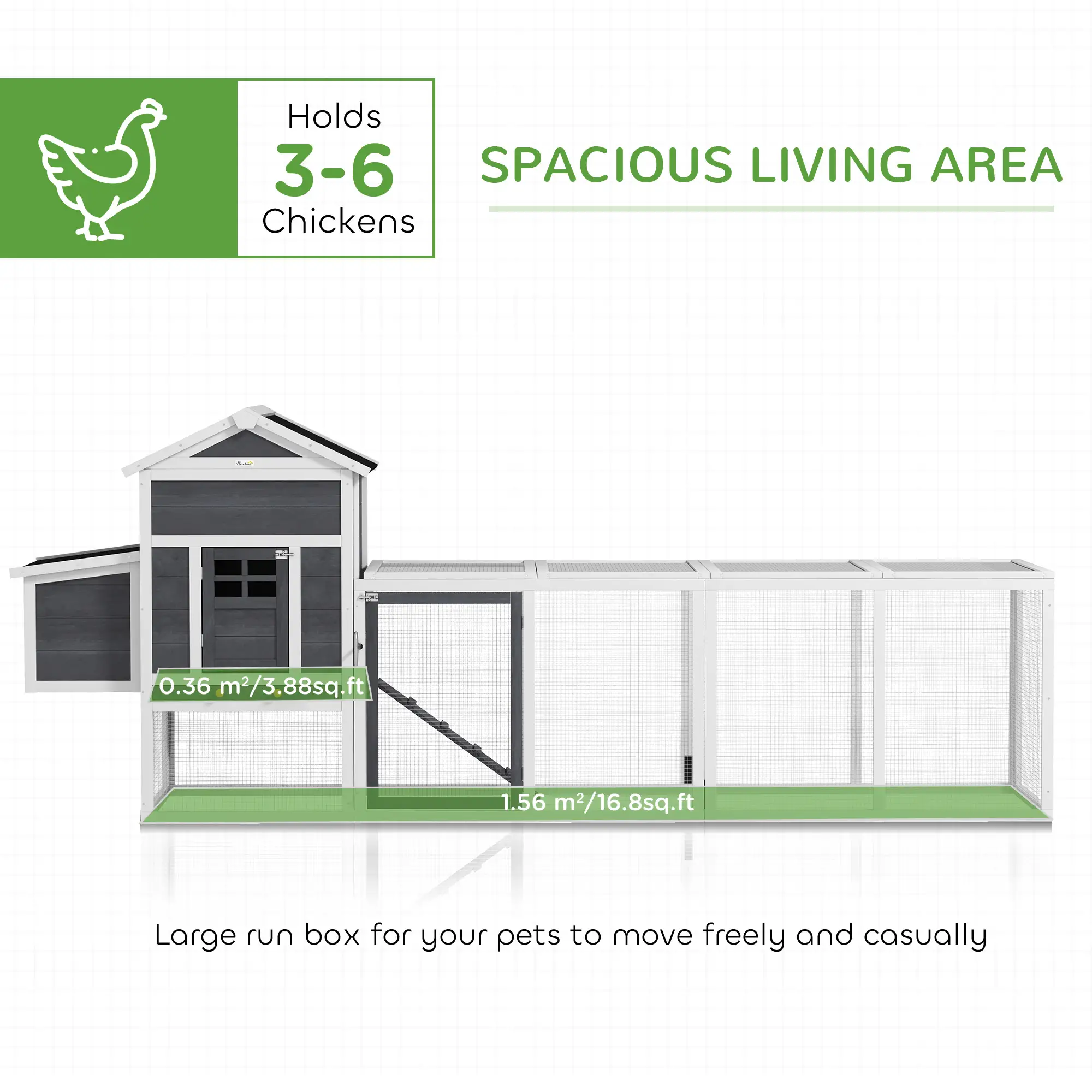 Extra Large Chicken Coop, 117", Asphalt Roof, Slide-out Tray, Nesting Box, Grey - Image 4