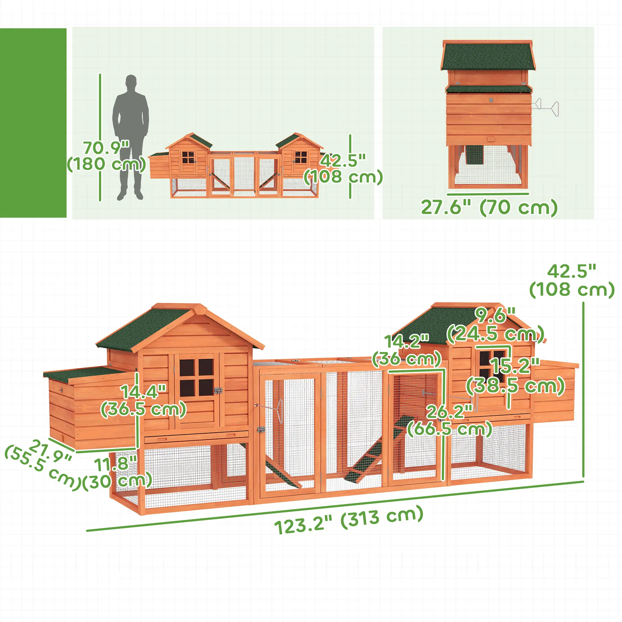Extra Large Chicken Coop, Wooden Poultry House, Rabbit Hutch, Outdoor Run - Image 3