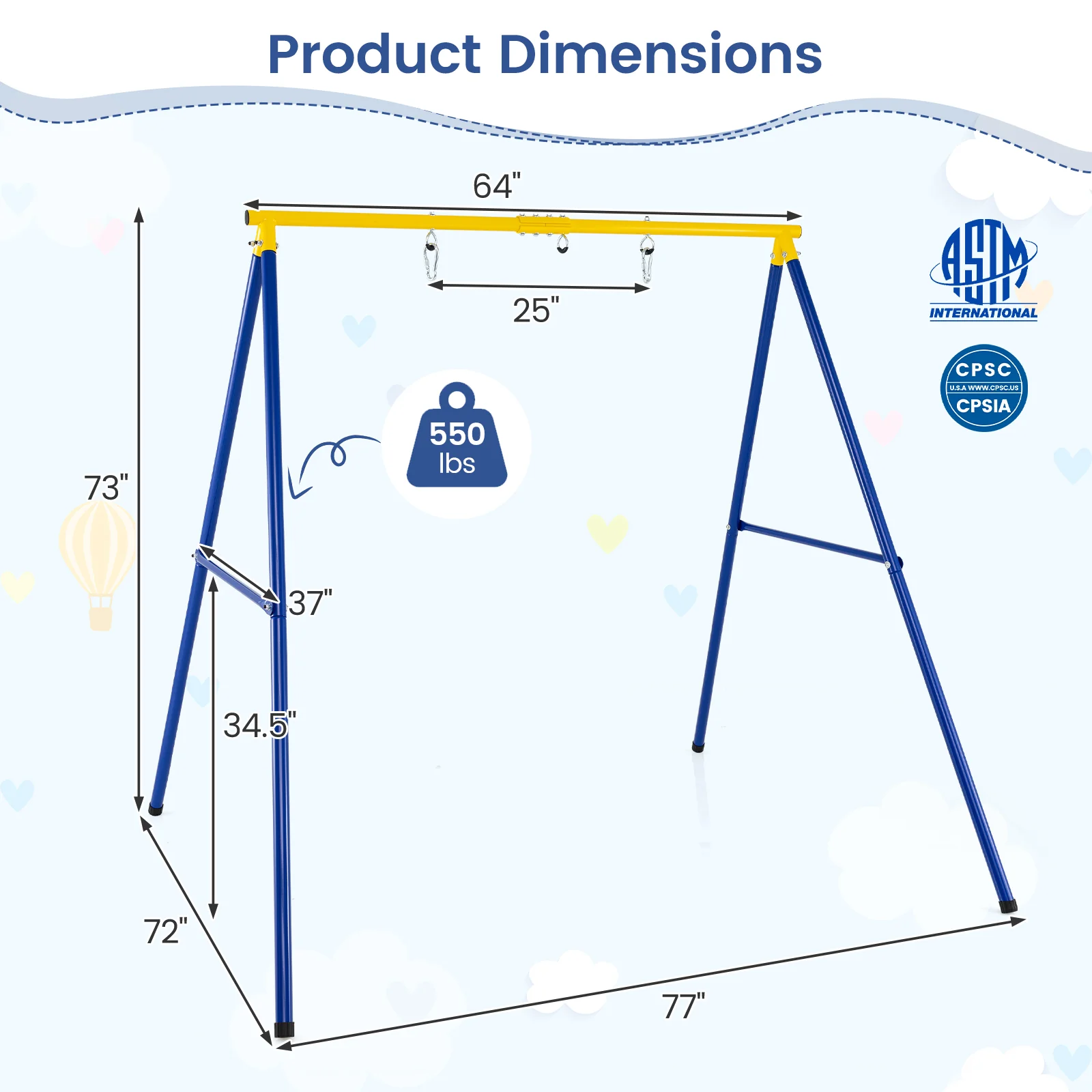 Extra Large Heavy Duty A-Frame Steel Swing Stand, Blue - Image 5
