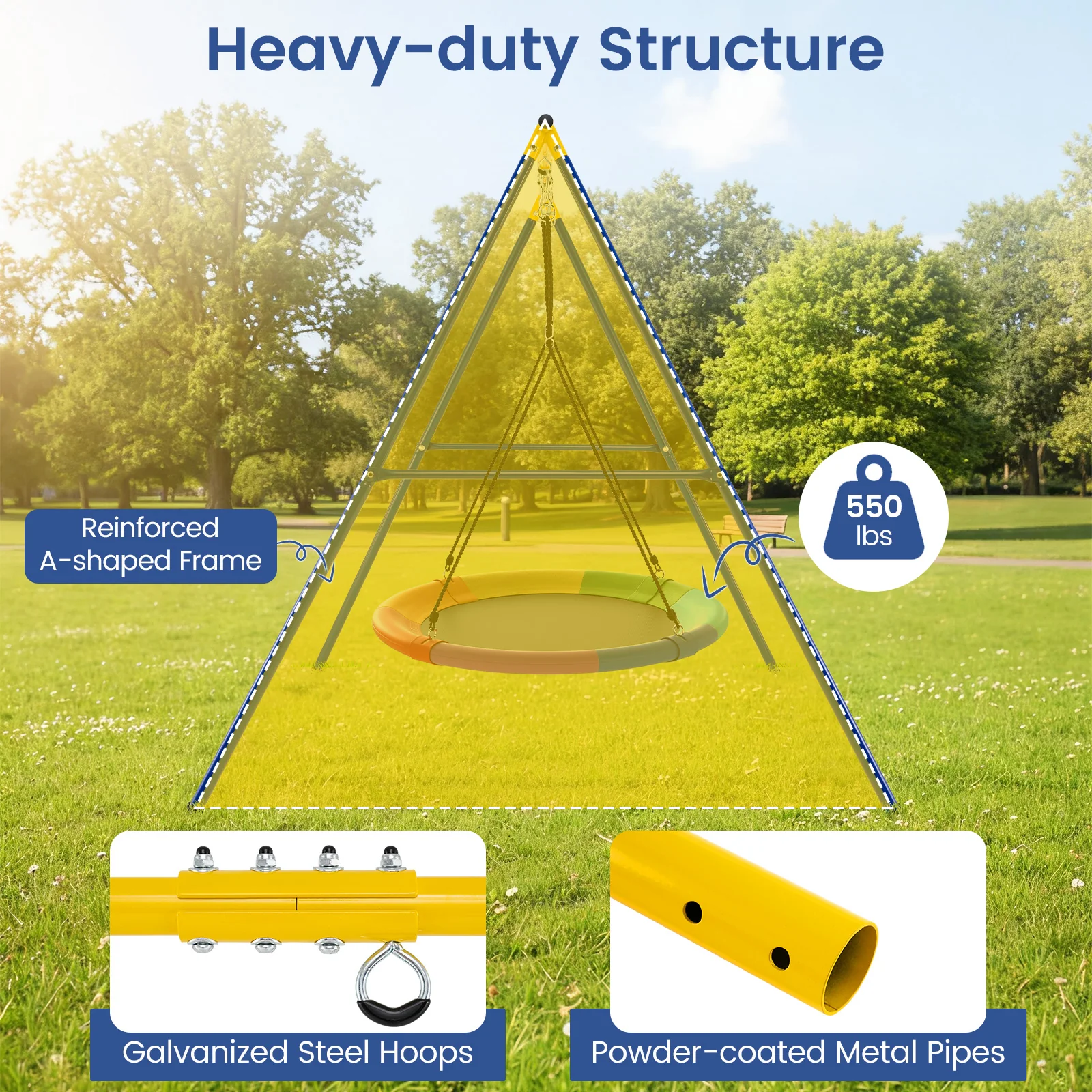 Extra Large Heavy Duty A-Frame Steel Swing Stand, Blue - Image 8