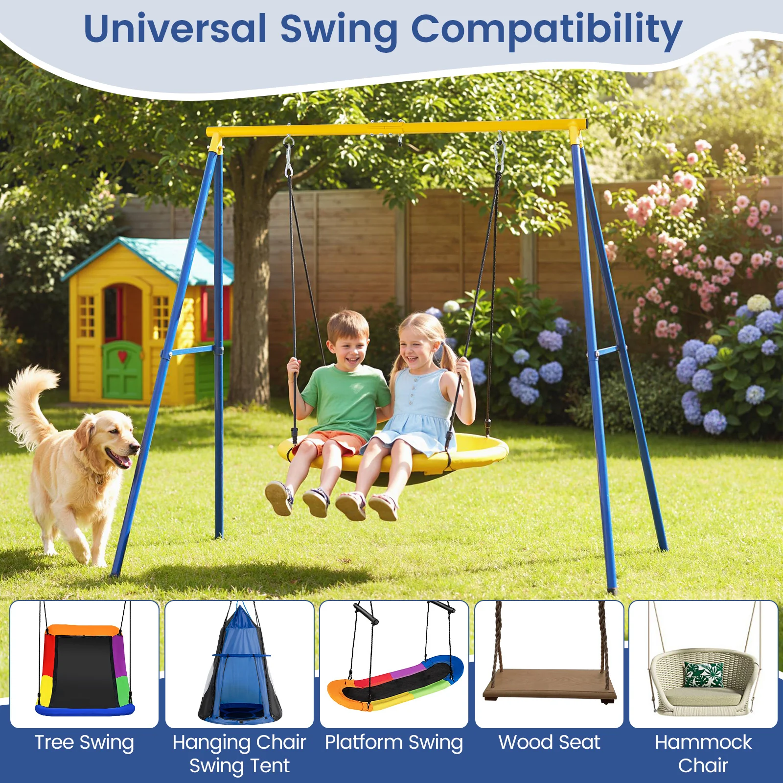 Extra Large Heavy Duty A-Frame Steel Swing Stand, Blue - Image 9