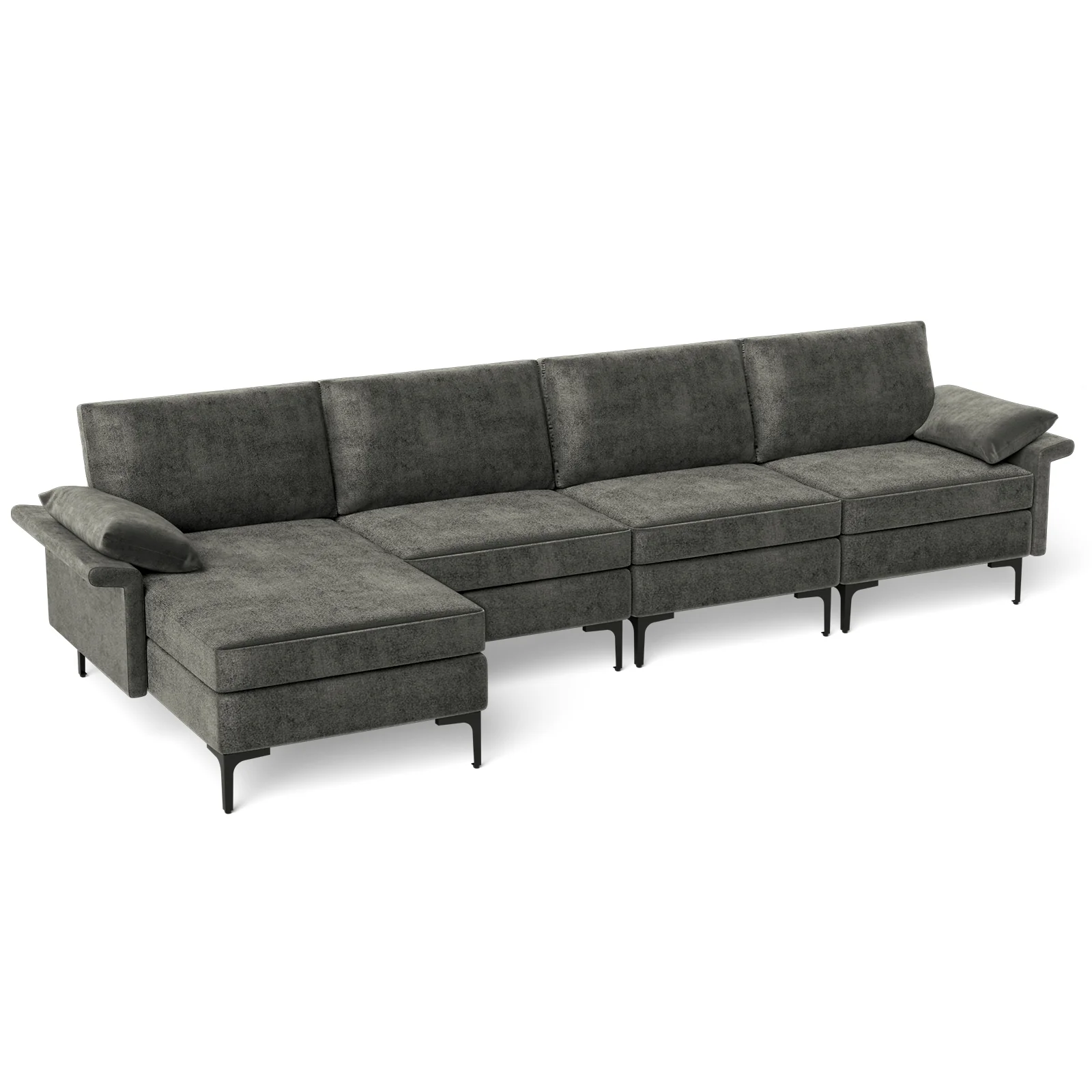 Extra Large L-Shaped Sectional Sofa, Reversible Chaise, 2 USB Ports, Gray