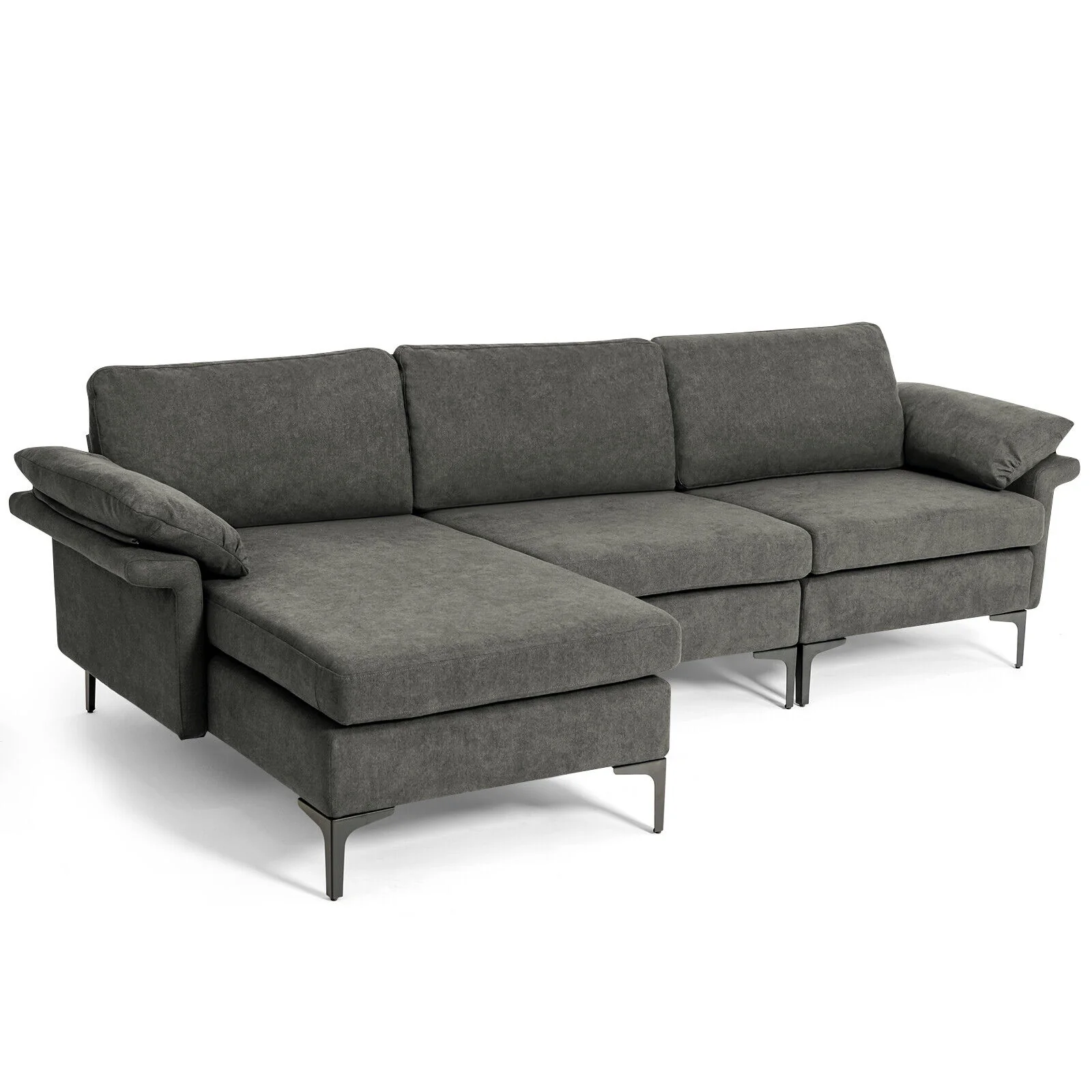 Extra Large Modular L-Shaped Sectional Sofa, For 4-5 People, Gray - Image 2