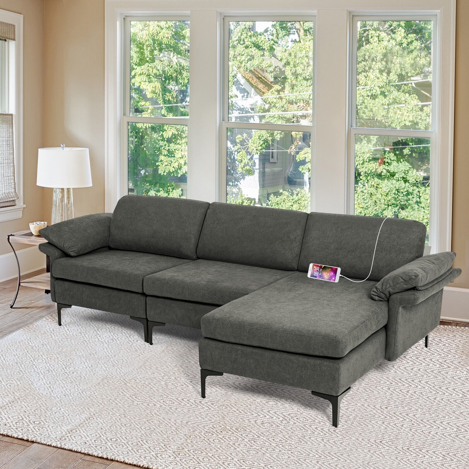 Extra Large Modular L-Shaped Sectional Sofa, For 4-5 People, Gray - Image 3