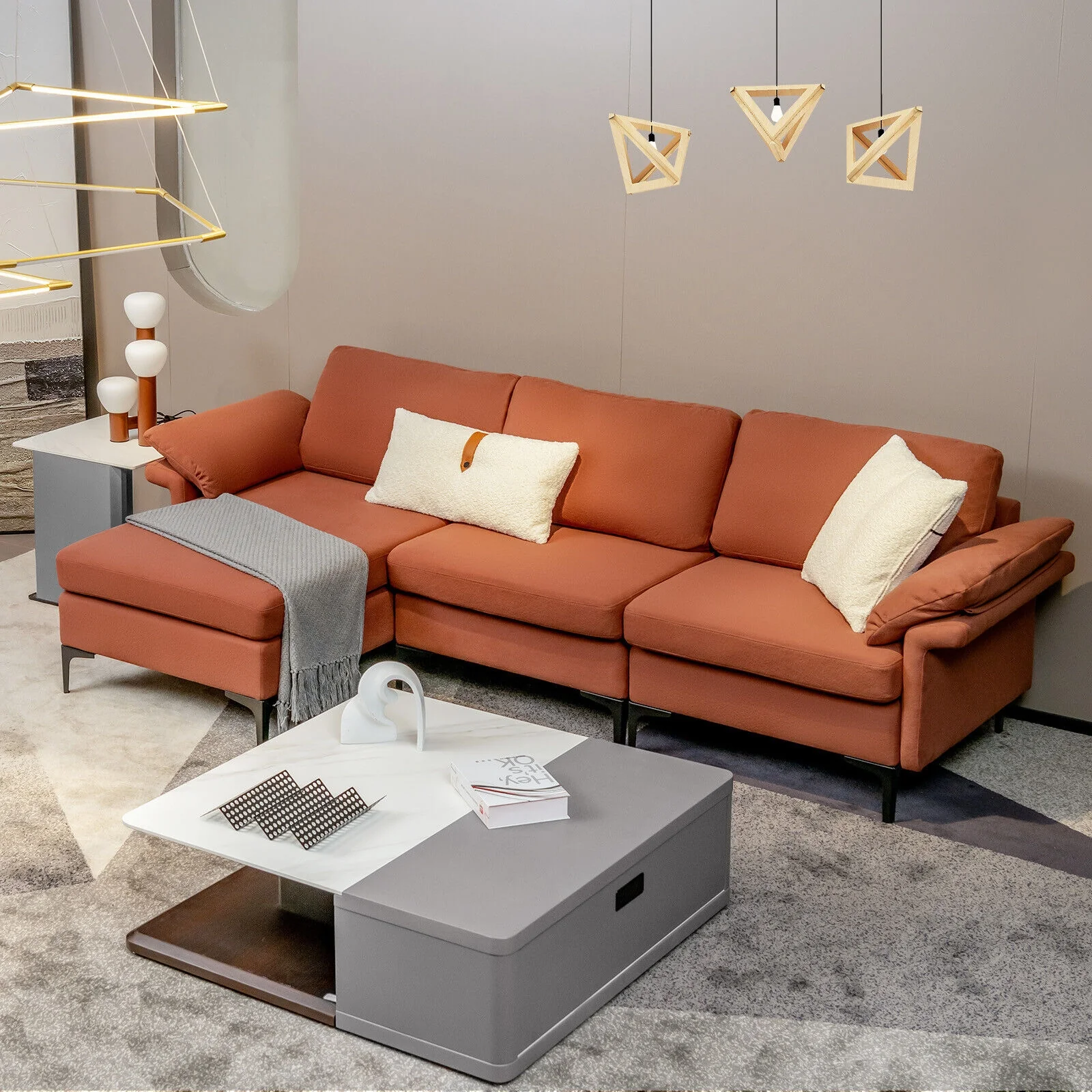 Extra Large Modular L-Shaped Sectional Sofa, Reversible Chaise, 4-5 People, Red - Image 7
