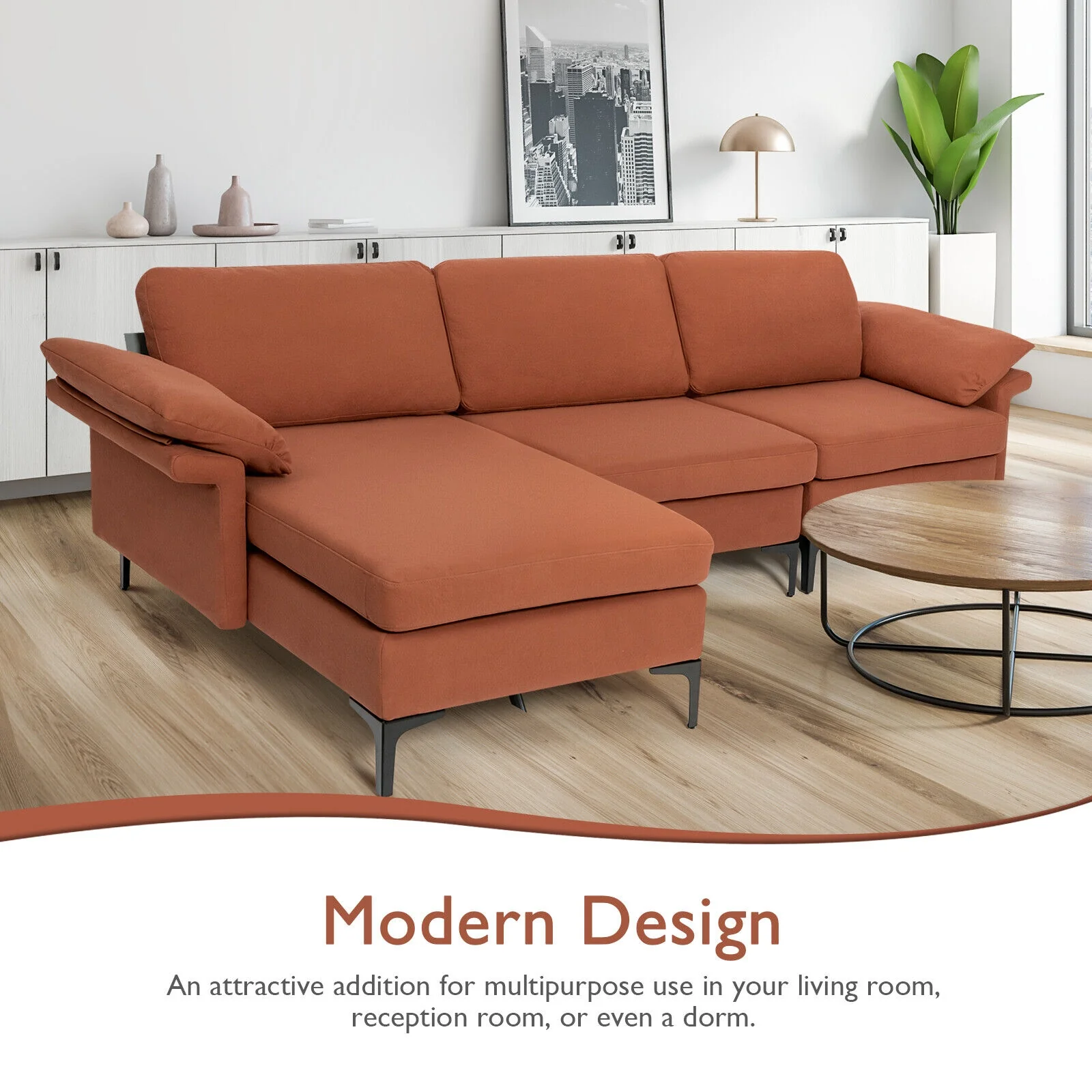 Extra Large Modular L-Shaped Sectional Sofa, Reversible Chaise, 4-5 People, Red - Image 9