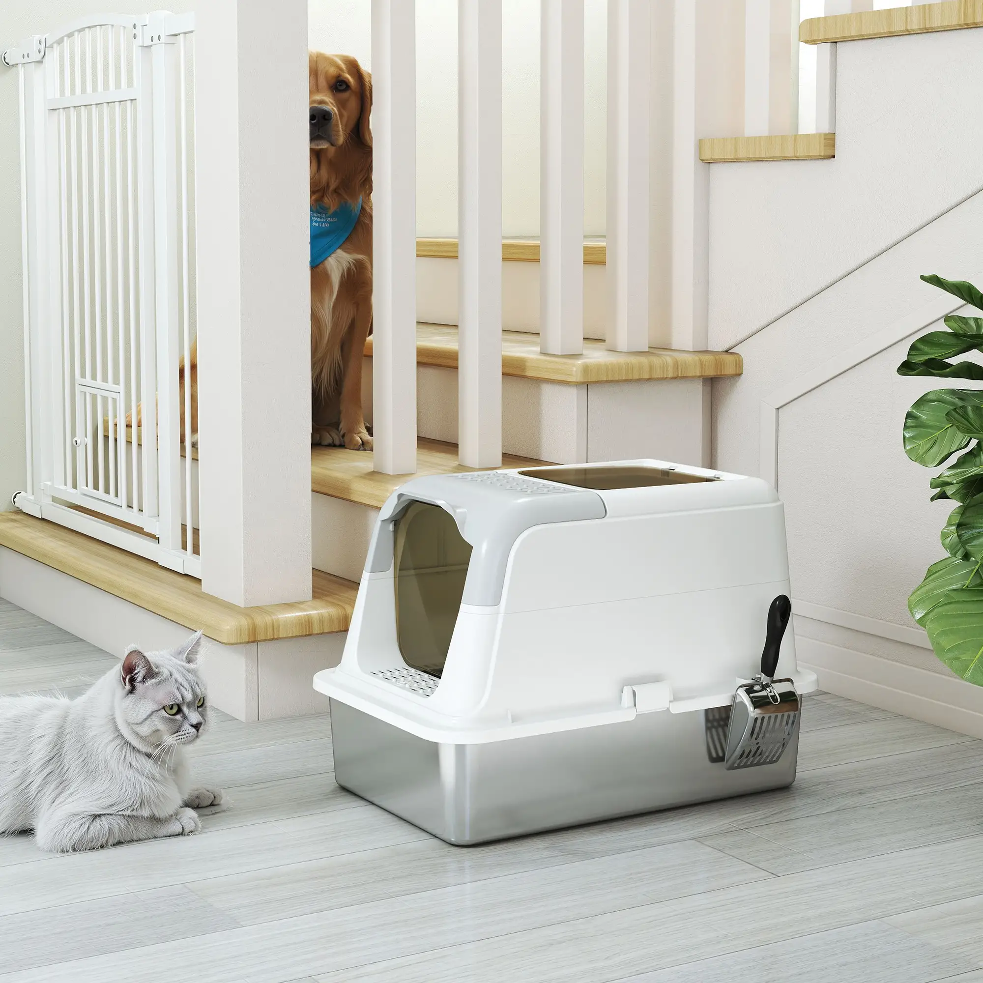 Extra Large Stainless Steel Litter Box, Enclosed for Big Cats - Image 10