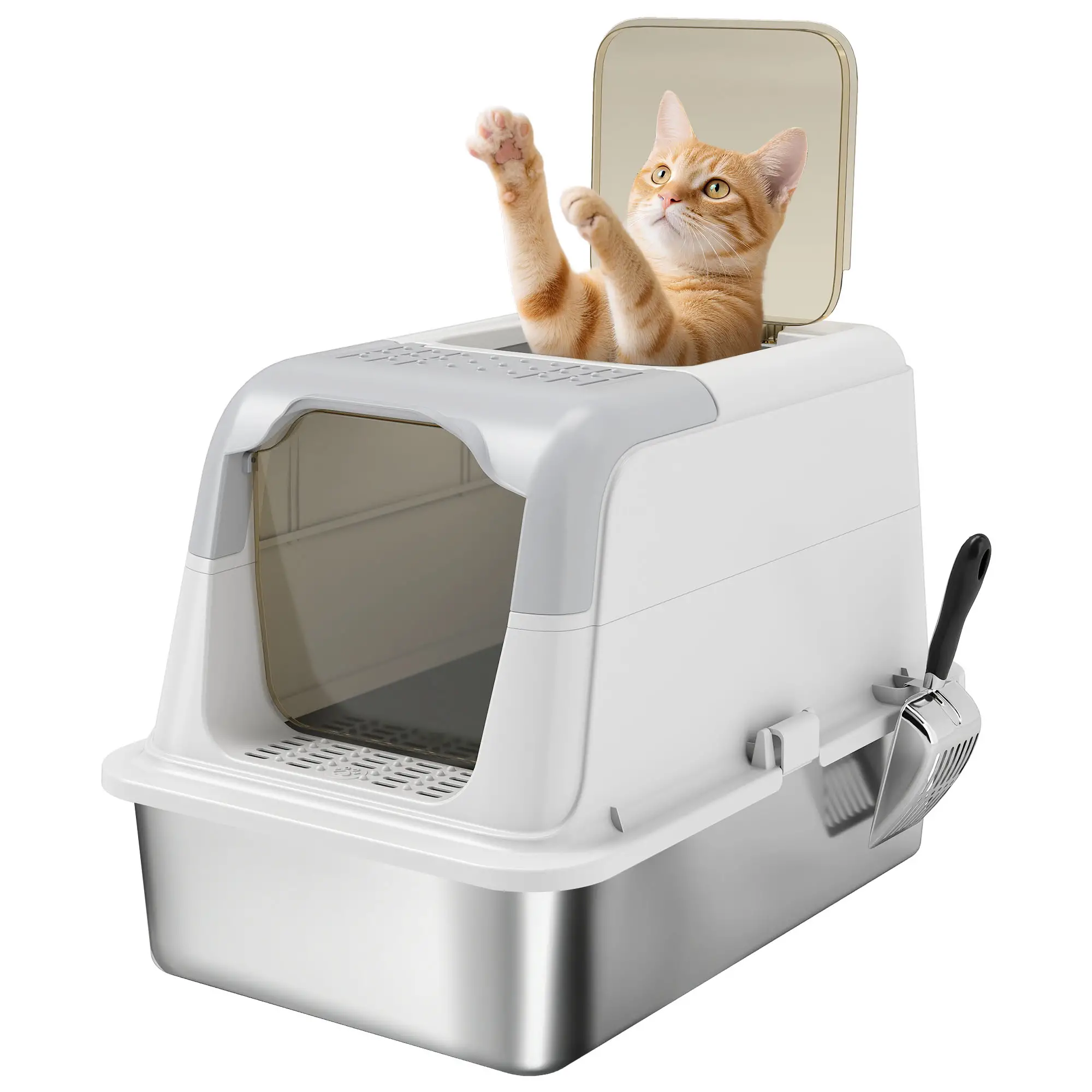 Extra Large Stainless Steel Litter Box, Enclosed for Big Cats - Image 11