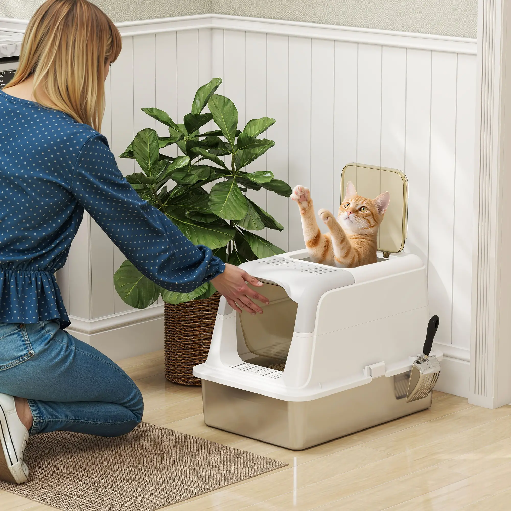 Extra Large Stainless Steel Litter Box, Enclosed for Big Cats - Image 2