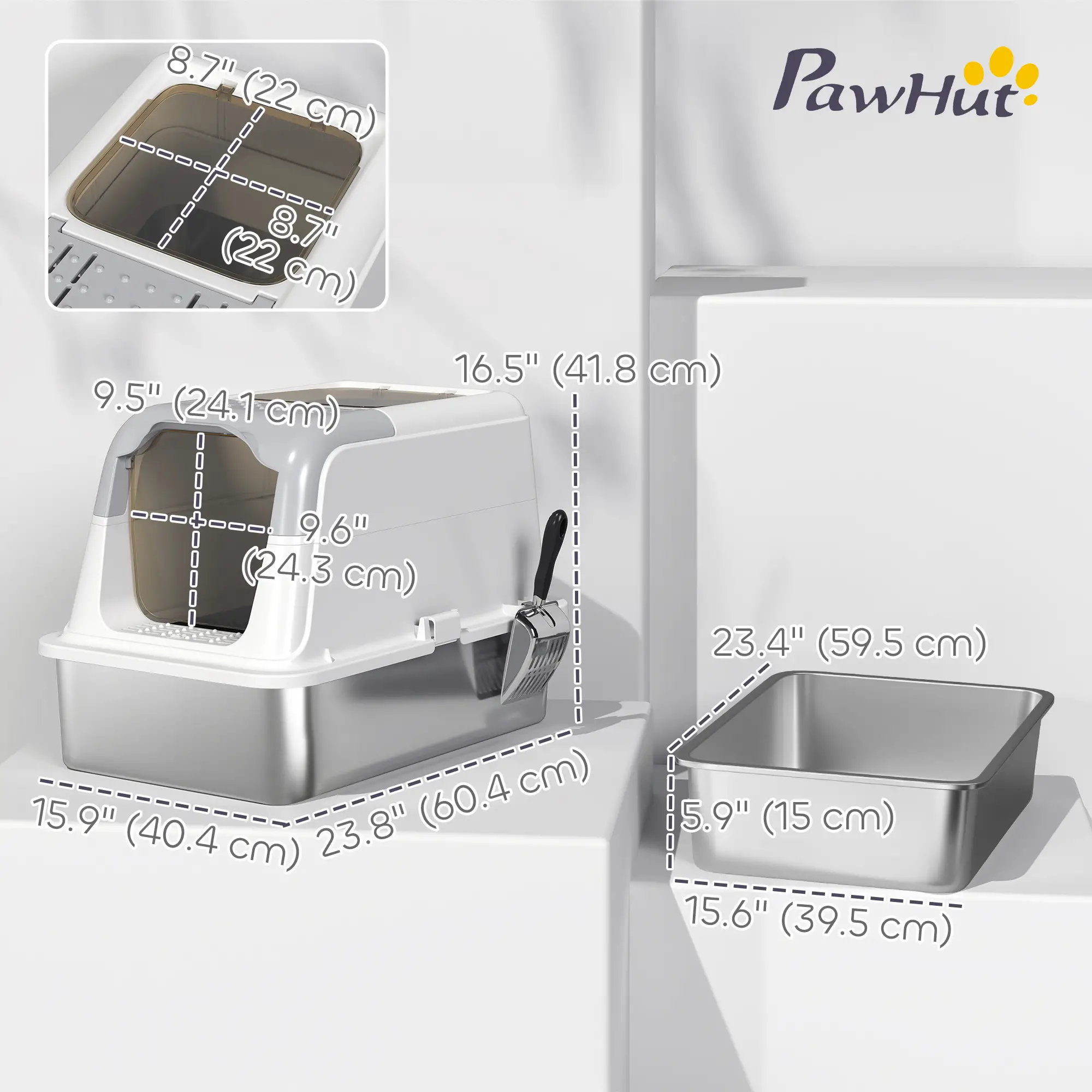 Extra Large Stainless Steel Litter Box, Enclosed for Big Cats - Image 3