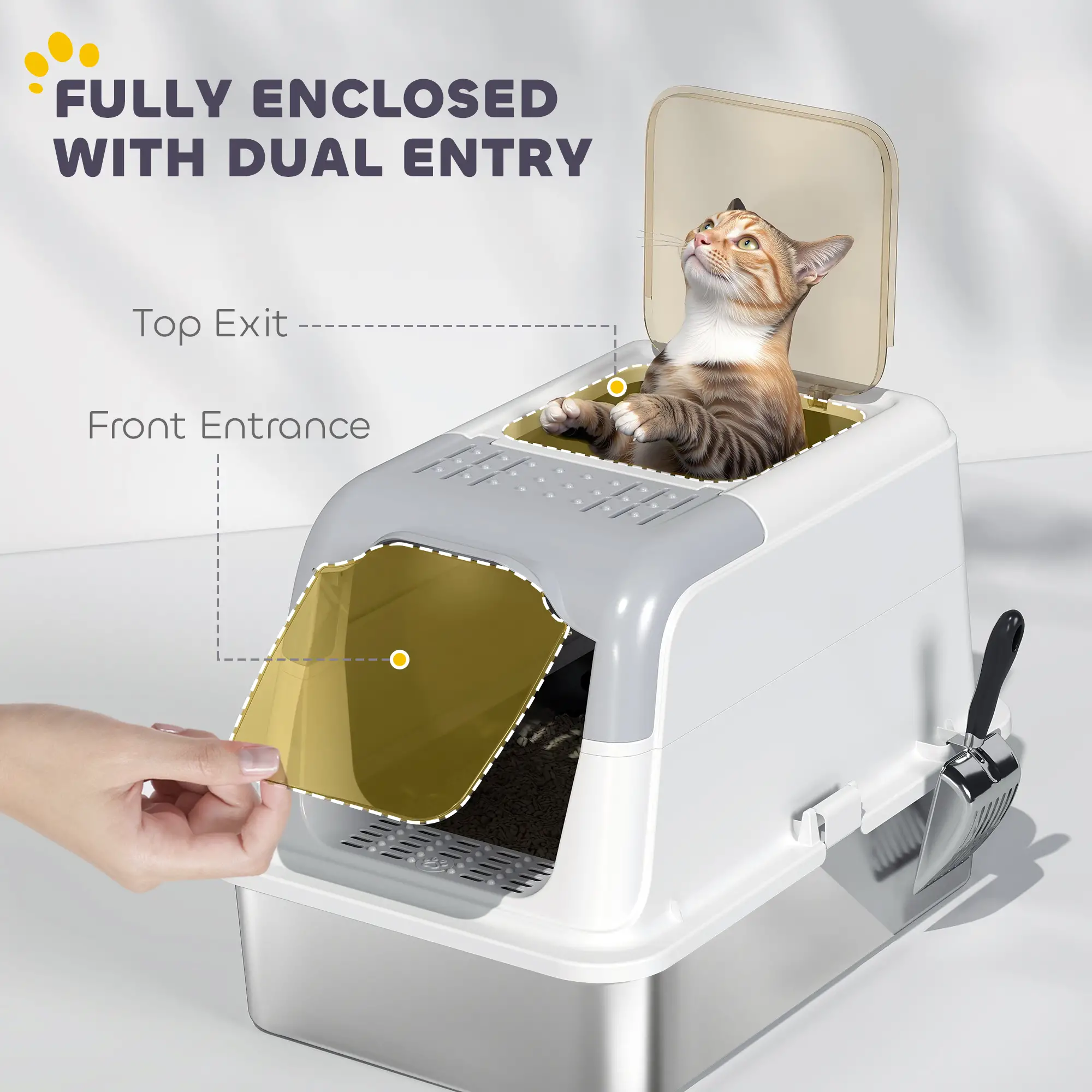 Extra Large Stainless Steel Litter Box, Enclosed for Big Cats - Image 5