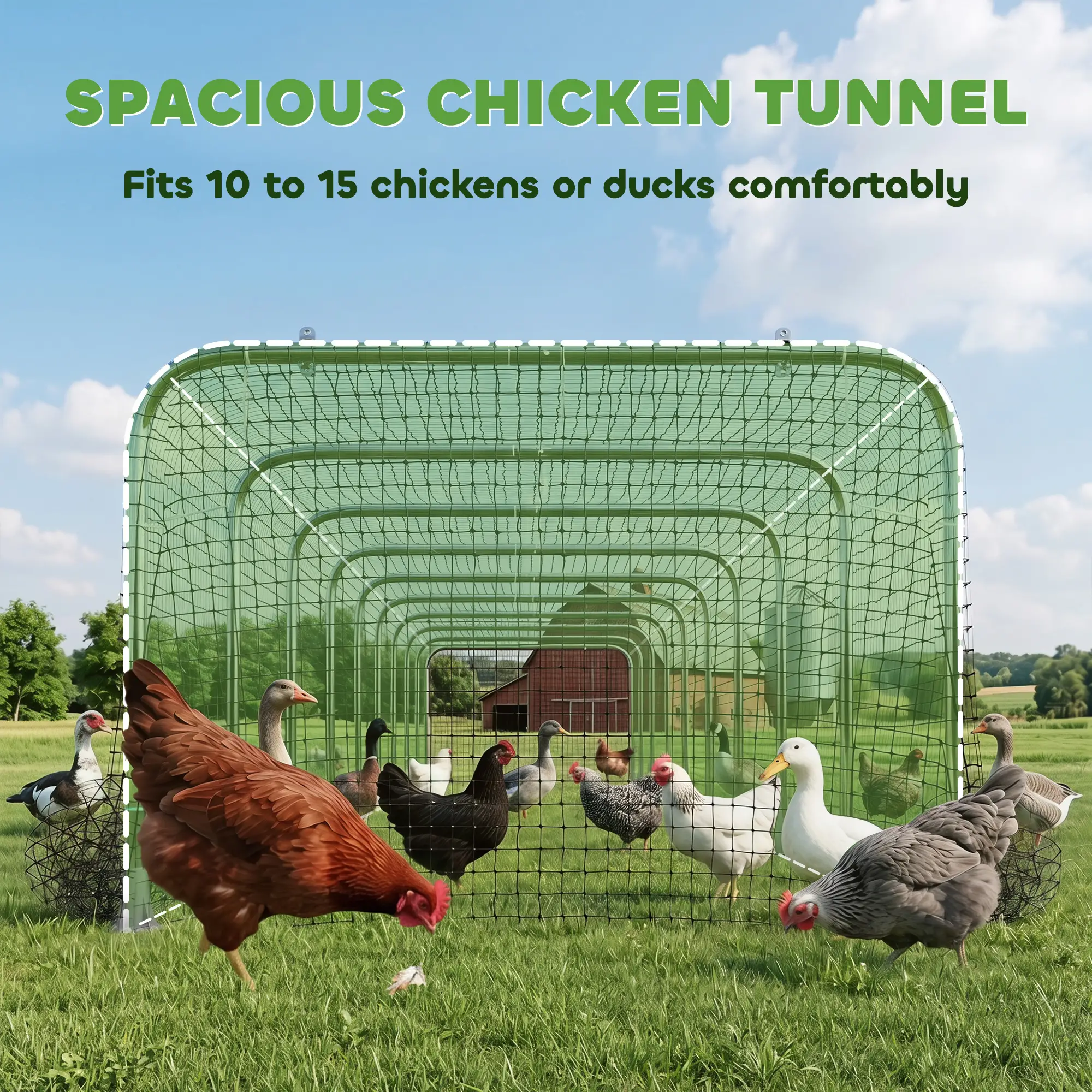 Extra Long Chicken Tunnel for Outside, 354" x 39" Galvanized Steel Chicken Run for 10-15 Chickens or Ducks - Image 4