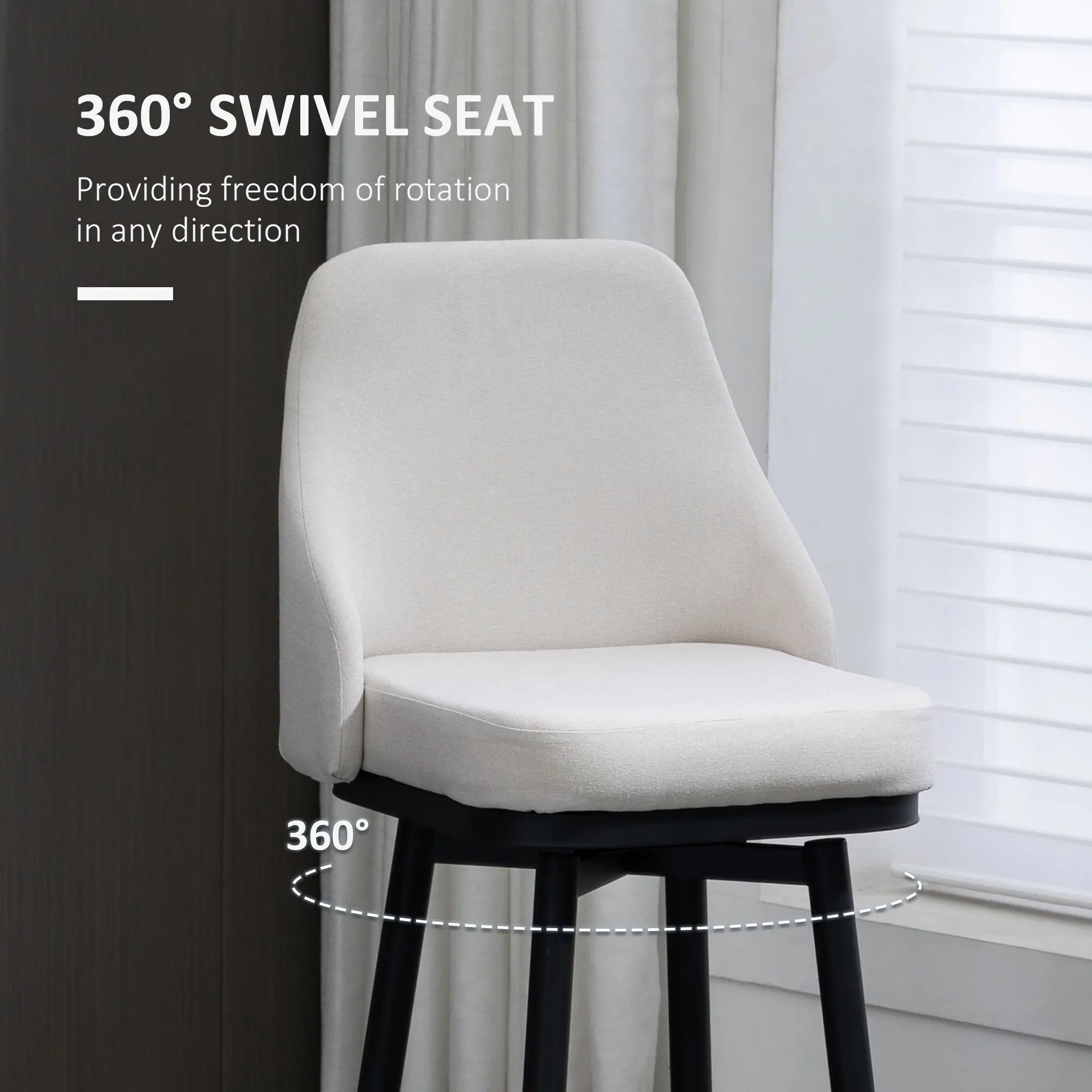 Extra Tall Bar Stools Set of 2, 360° Swivel, Cream White - Image 5