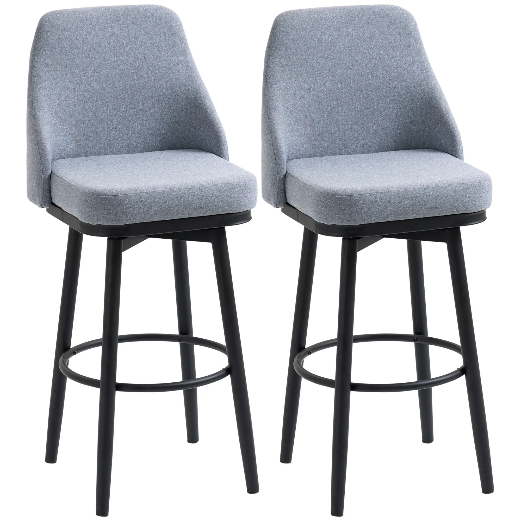 Extra Tall Bar Stools Set of 2, 360° Swivel, Steel Legs Footrest, Light Grey