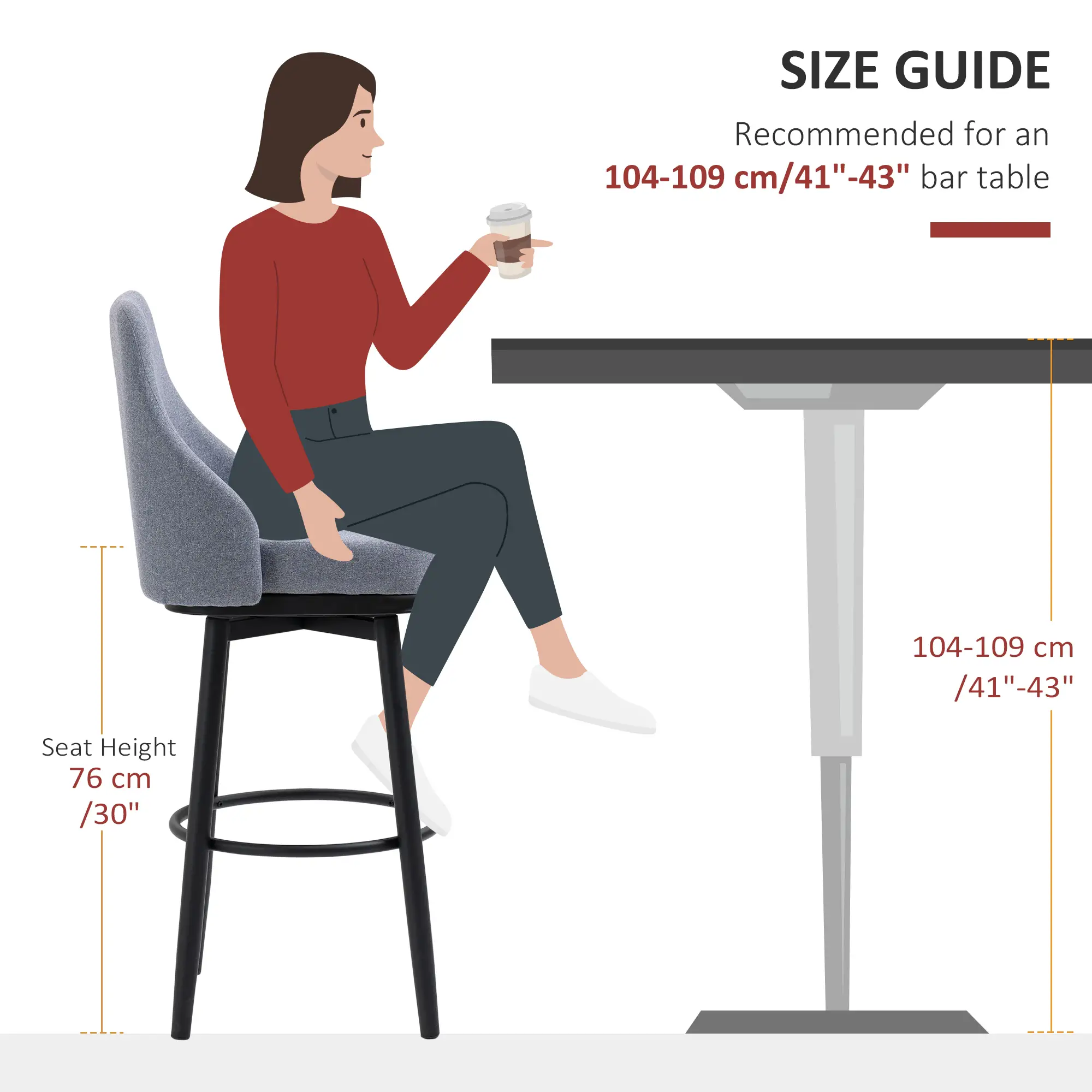 Extra Tall Bar Stools Set of 2, 360° Swivel, Steel Legs Footrest, Light Grey - Image 10