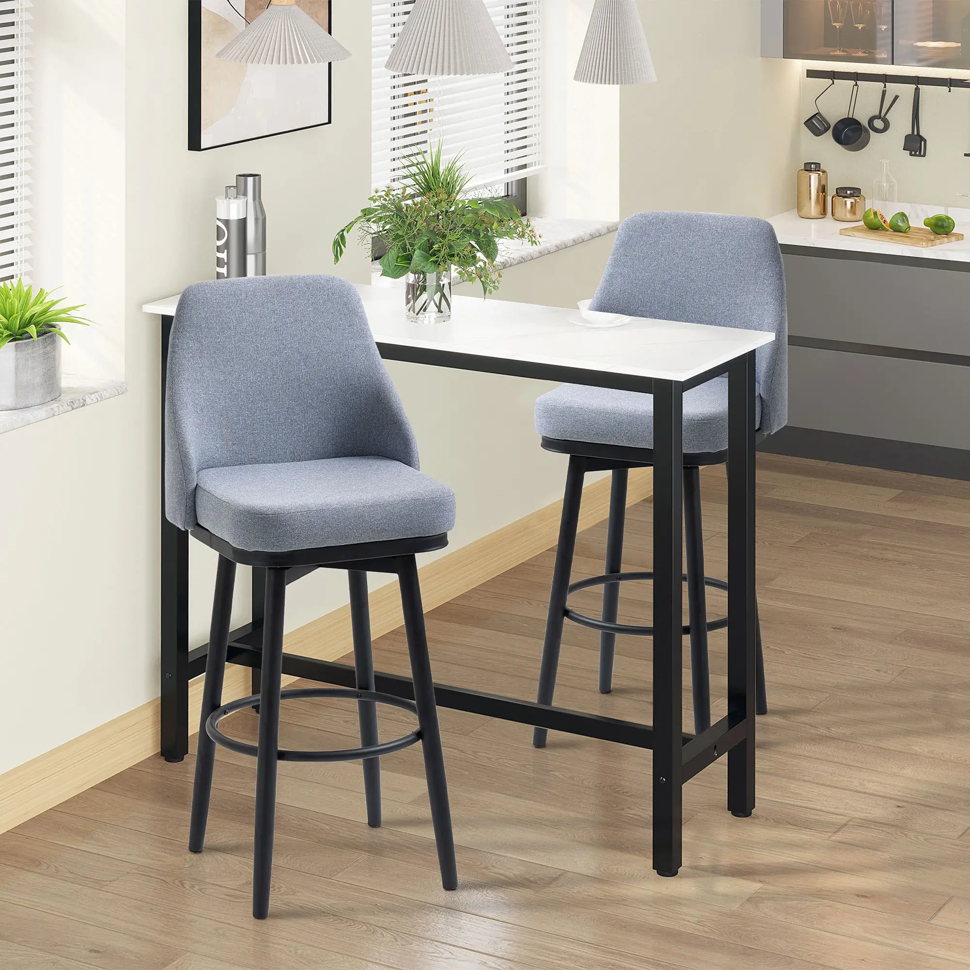 Extra Tall Bar Stools Set of 2, 360° Swivel, Steel Legs Footrest, Light Grey - Image 14