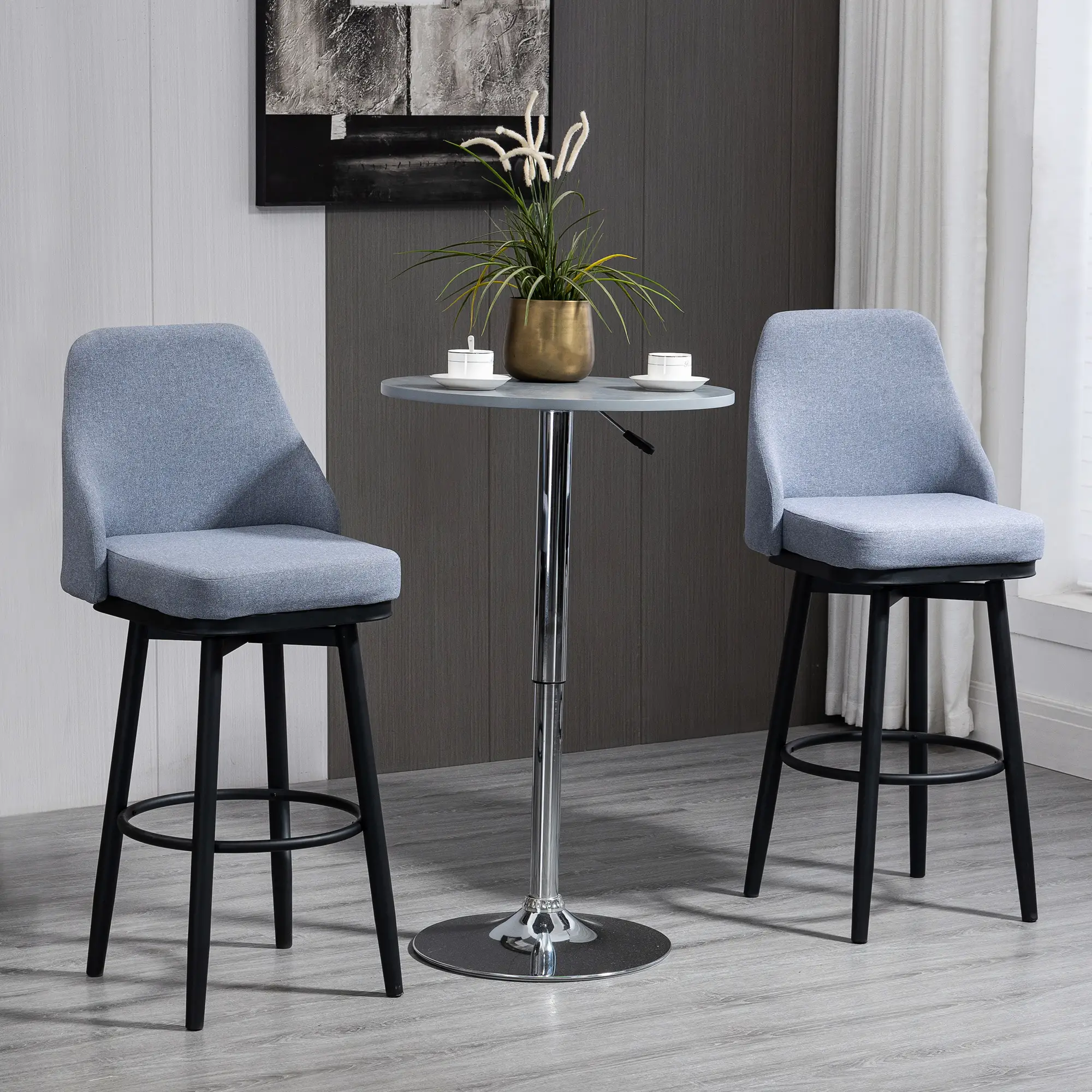 Extra Tall Bar Stools Set of 2, 360° Swivel, Steel Legs Footrest, Light Grey - Image 2