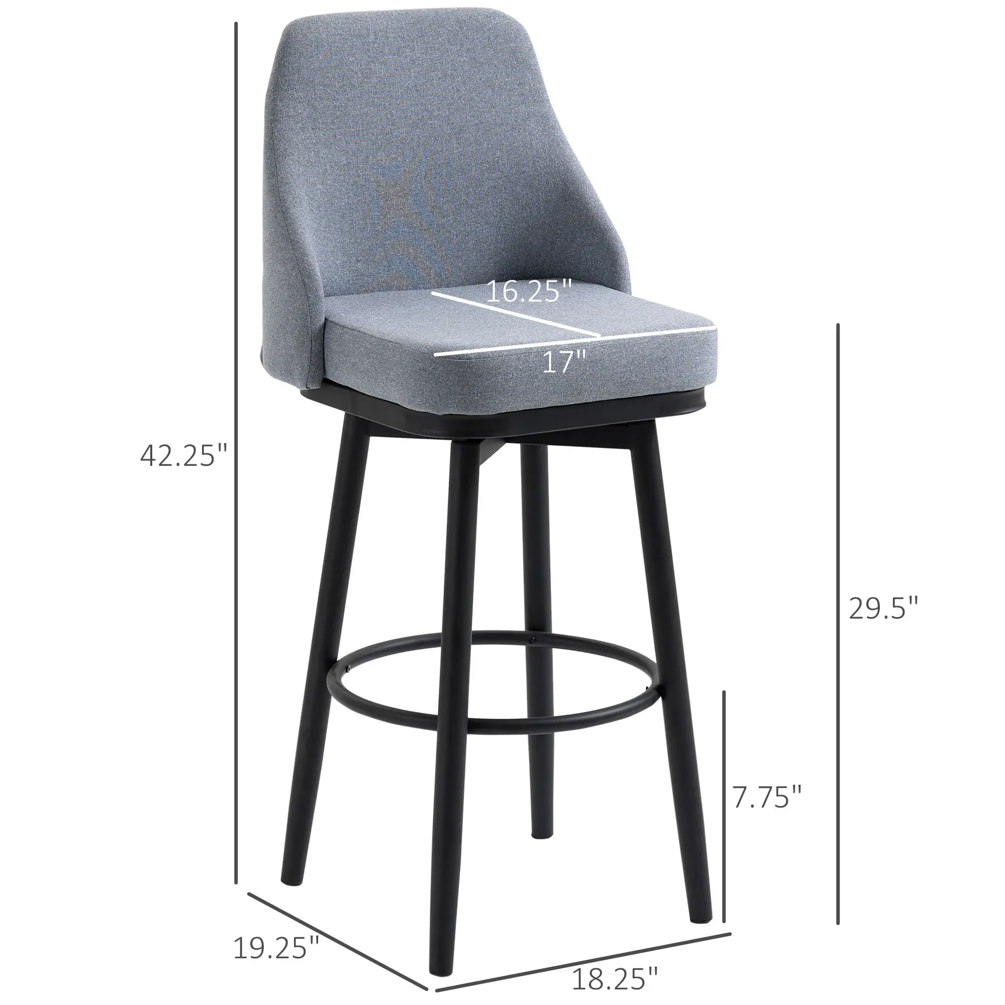 Extra Tall Bar Stools Set of 2, 360° Swivel, Steel Legs Footrest, Light Grey - Image 3