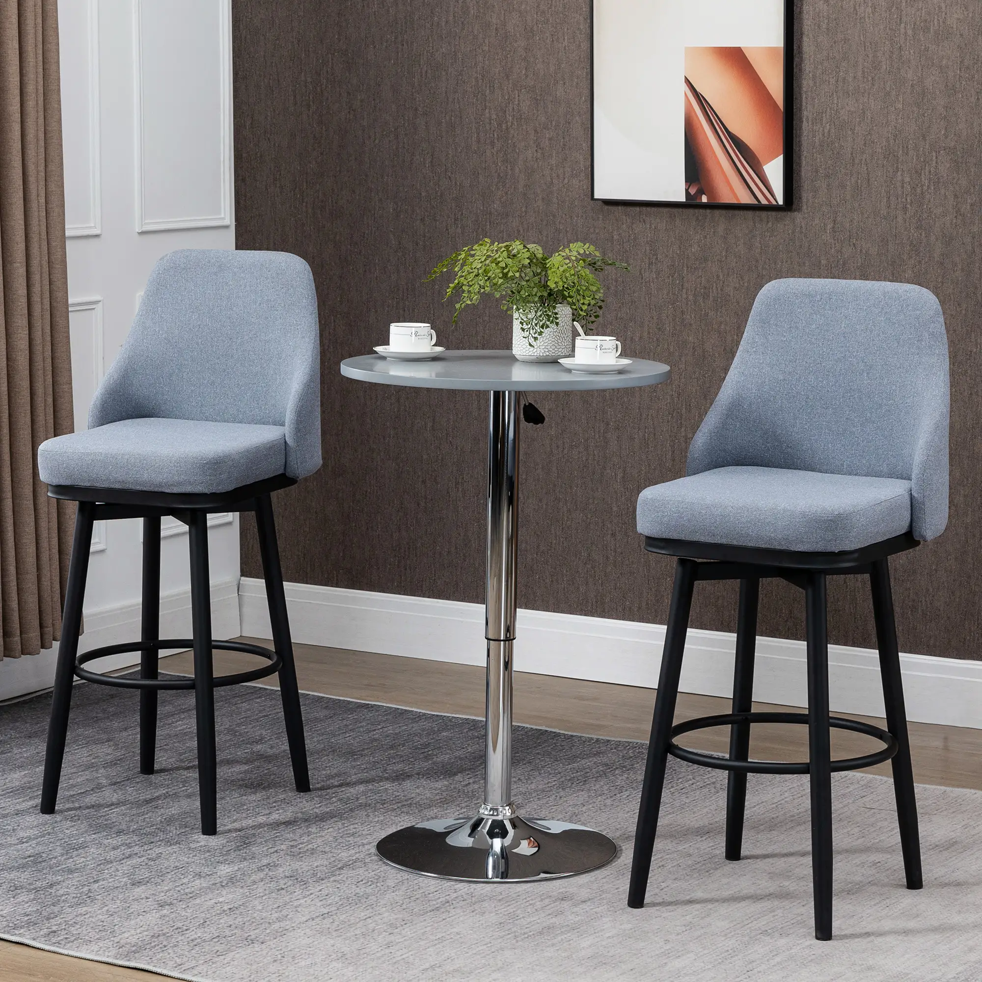 Extra Tall Bar Stools Set of 2, 360° Swivel, Steel Legs Footrest, Light Grey - Image 9