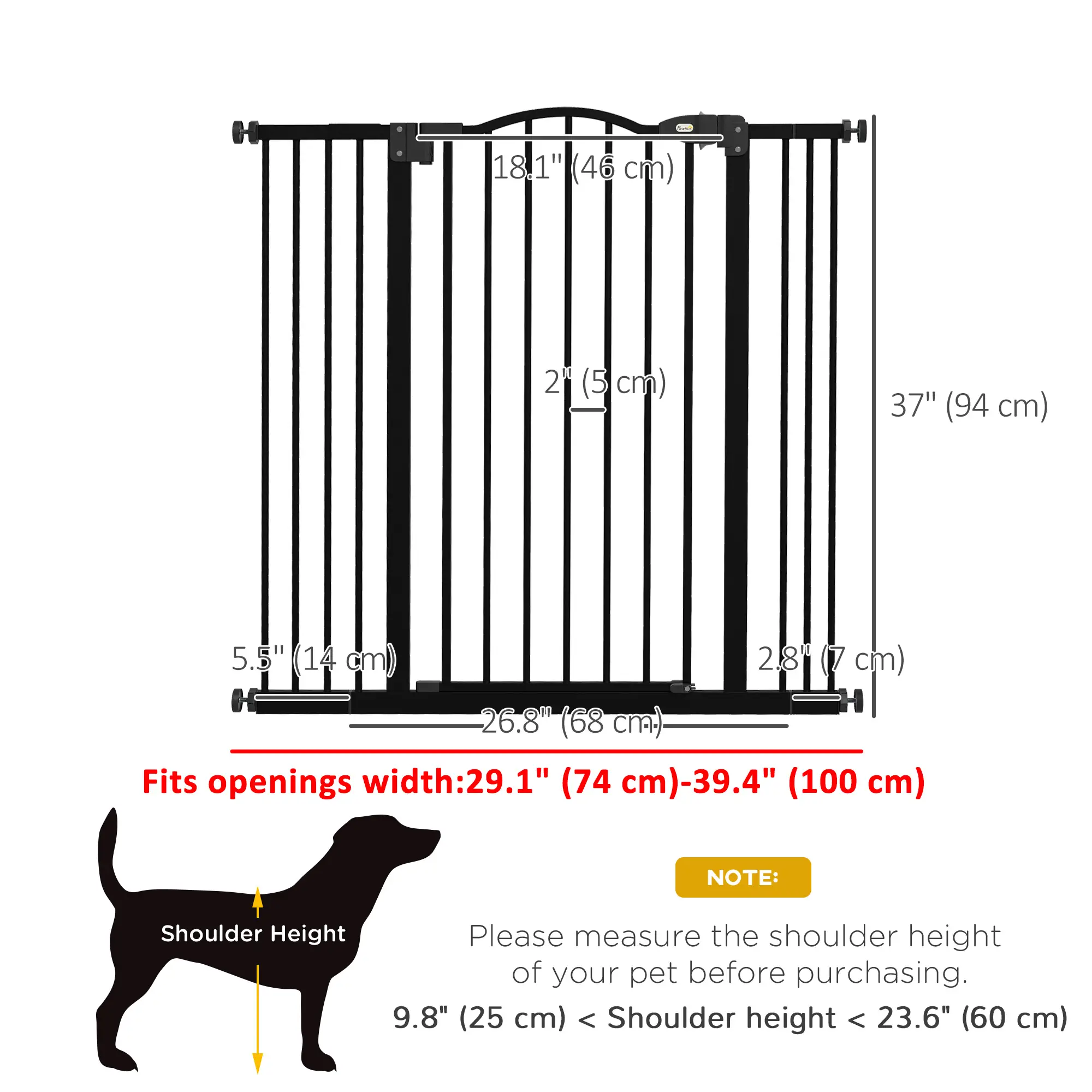 Extra Tall Dog Gate with Door, 29"-39", Black - Image 3